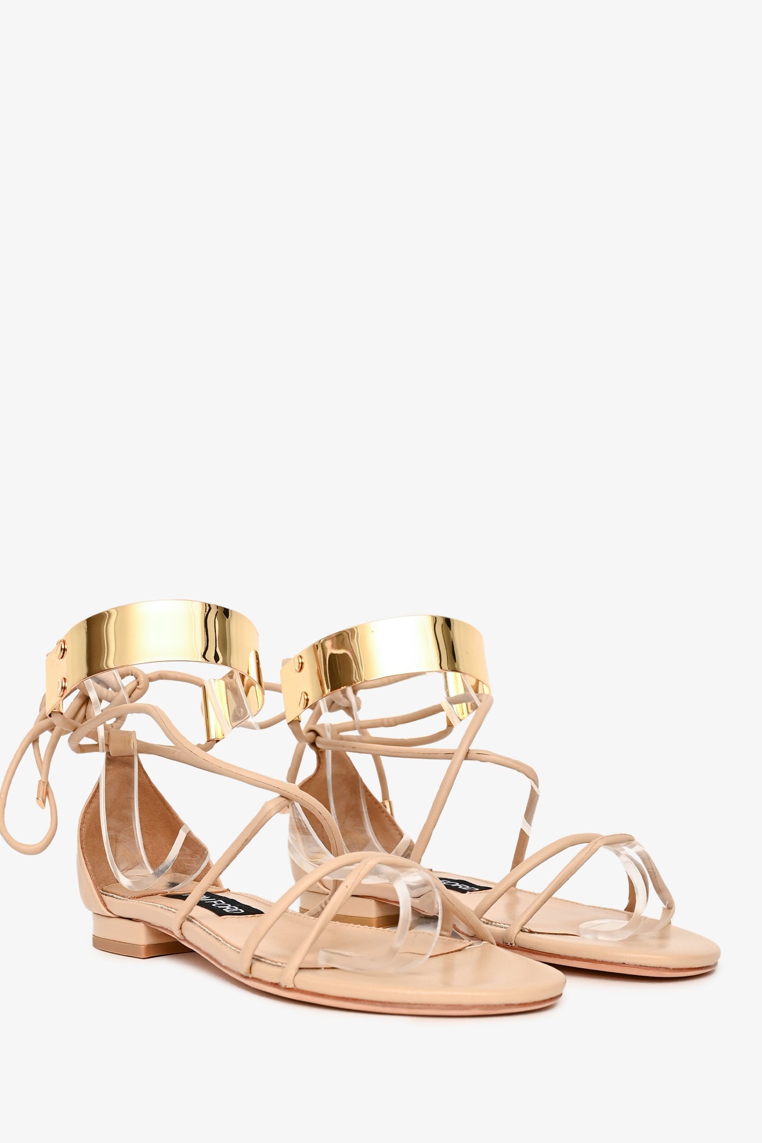 Tom Ford Nude Leather Gold Toned Accent Lace-up Sandals Size 35