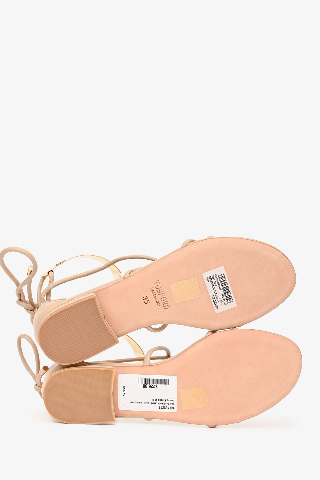 Tom Ford Nude Leather Gold Toned Accent Lace-up Sandals Size 35