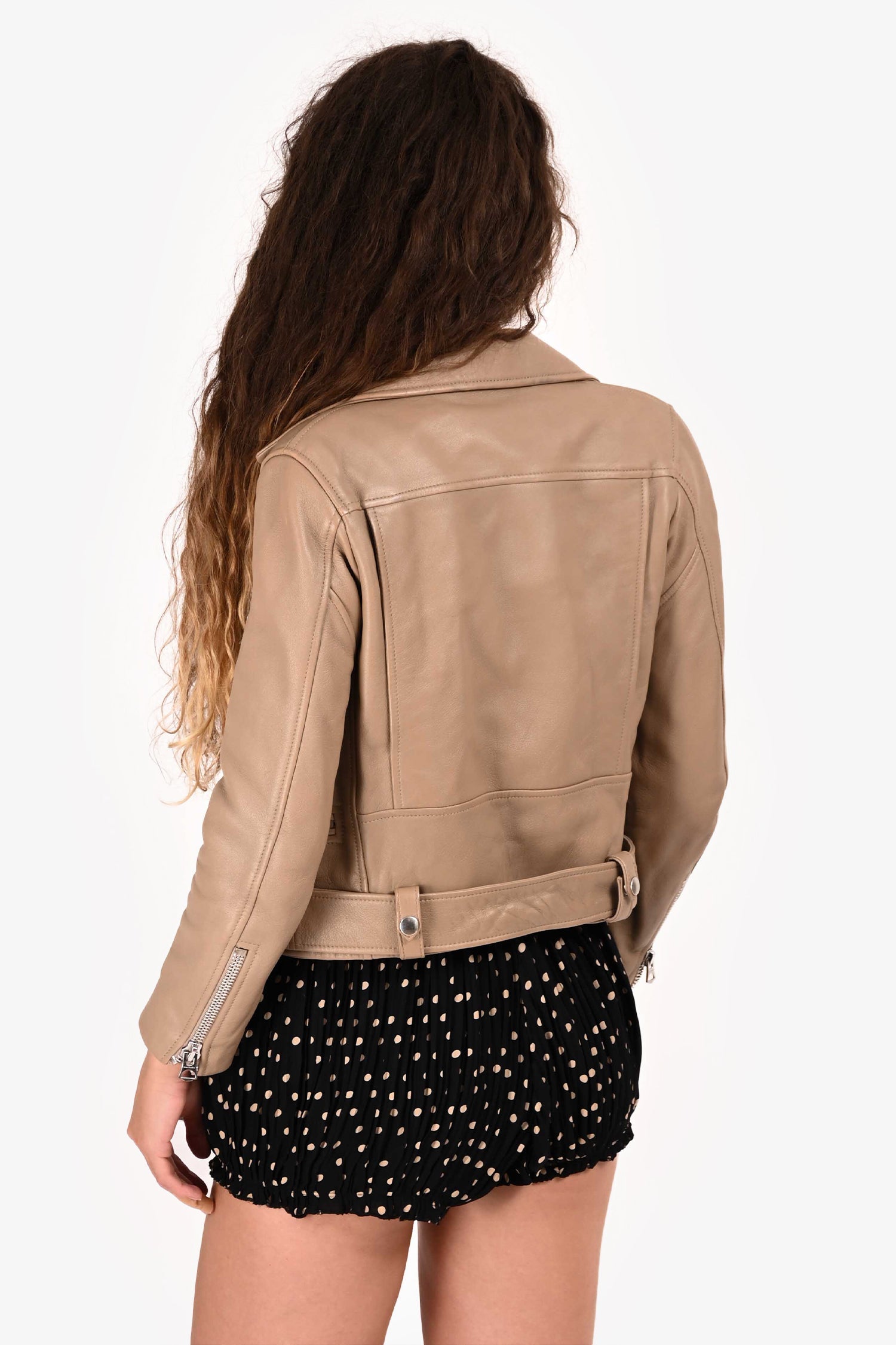 Acne Studios Taupe Leather Biker Jacket Size 36