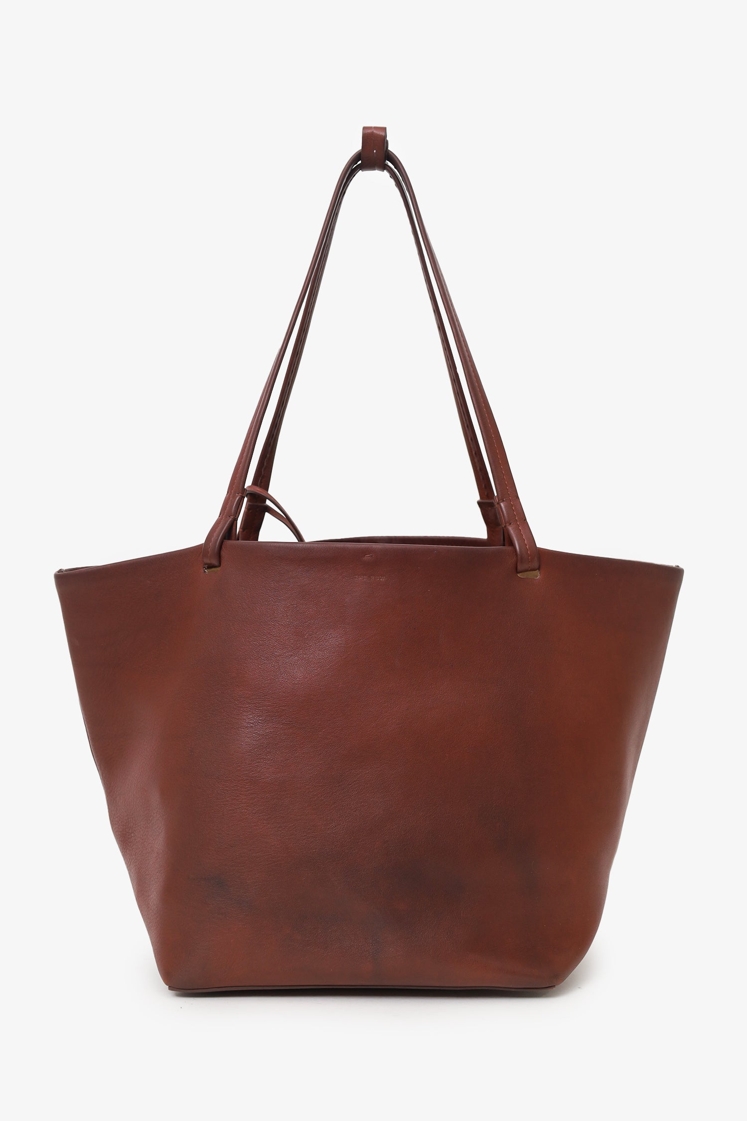 The Row Brown Saddle Leather Park Three Tote Bag With Pouch