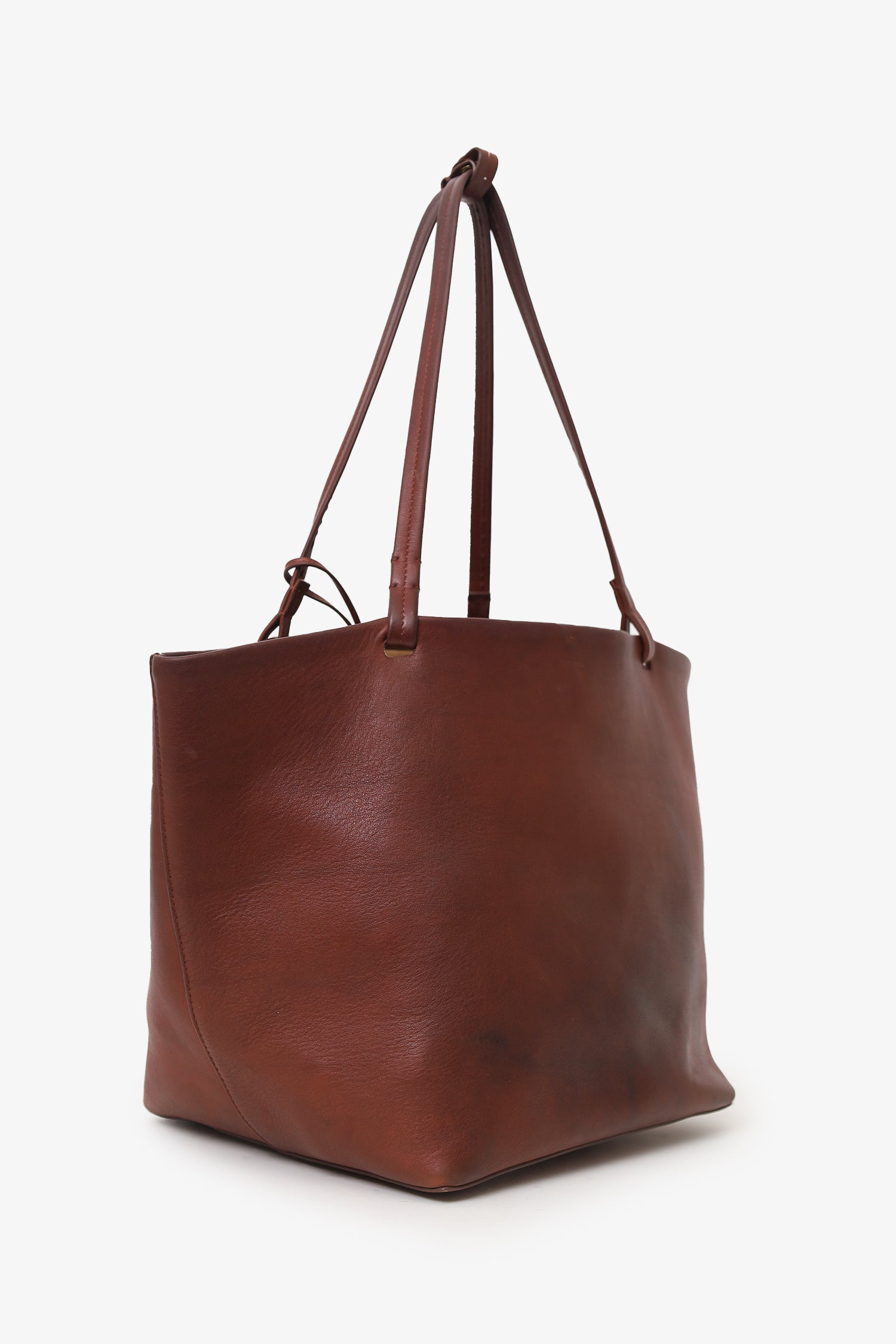 The Row Brown Saddle Leather Park Three Tote Bag With Pouch