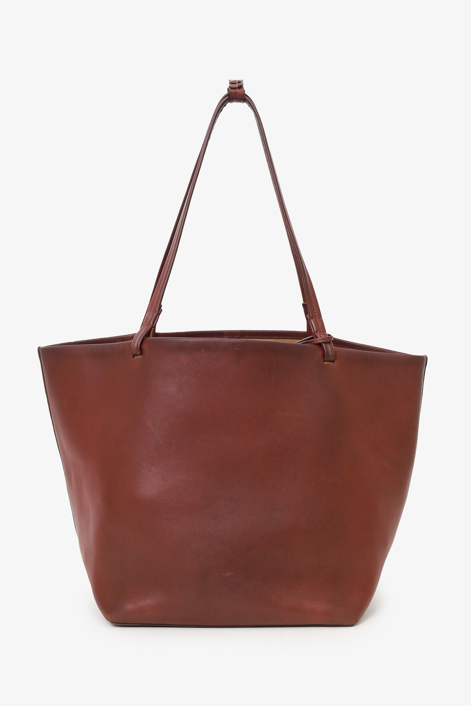 The Row Brown Saddle Leather Park Three Tote Bag With Pouch