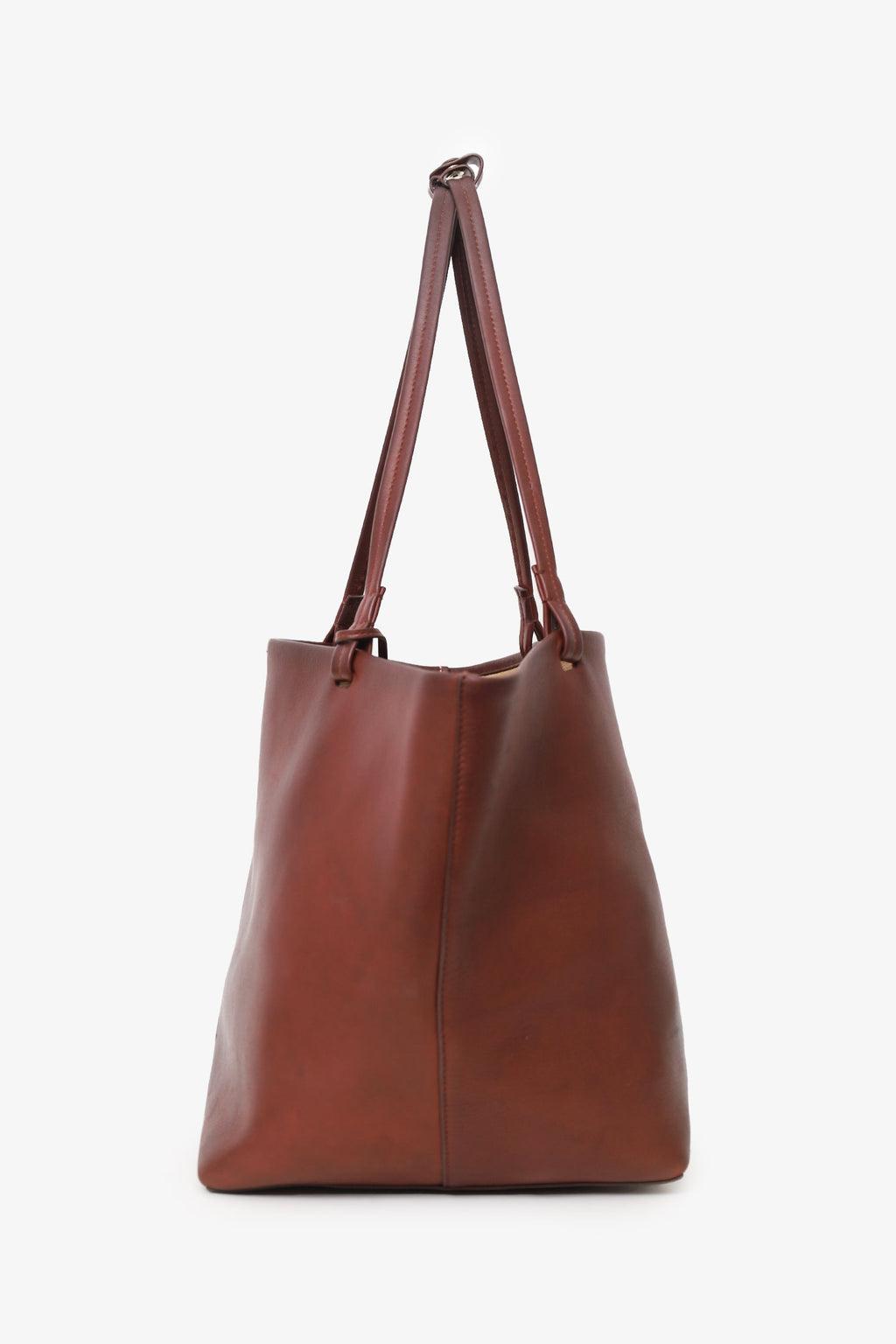 The Row Brown Saddle Leather Park Three Tote Bag With Pouch