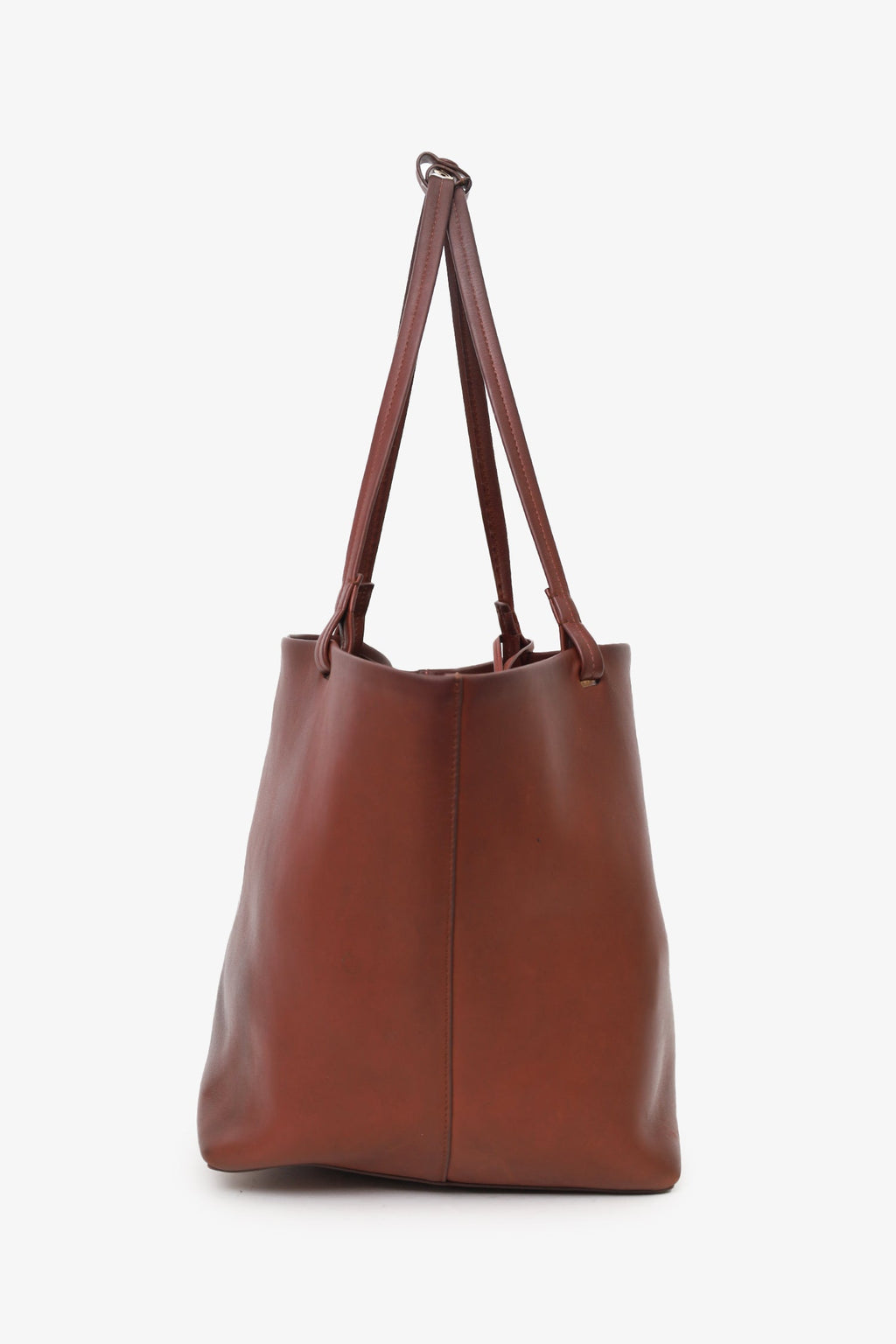 The Row Brown Saddle Leather Park Three Tote Bag With Pouch