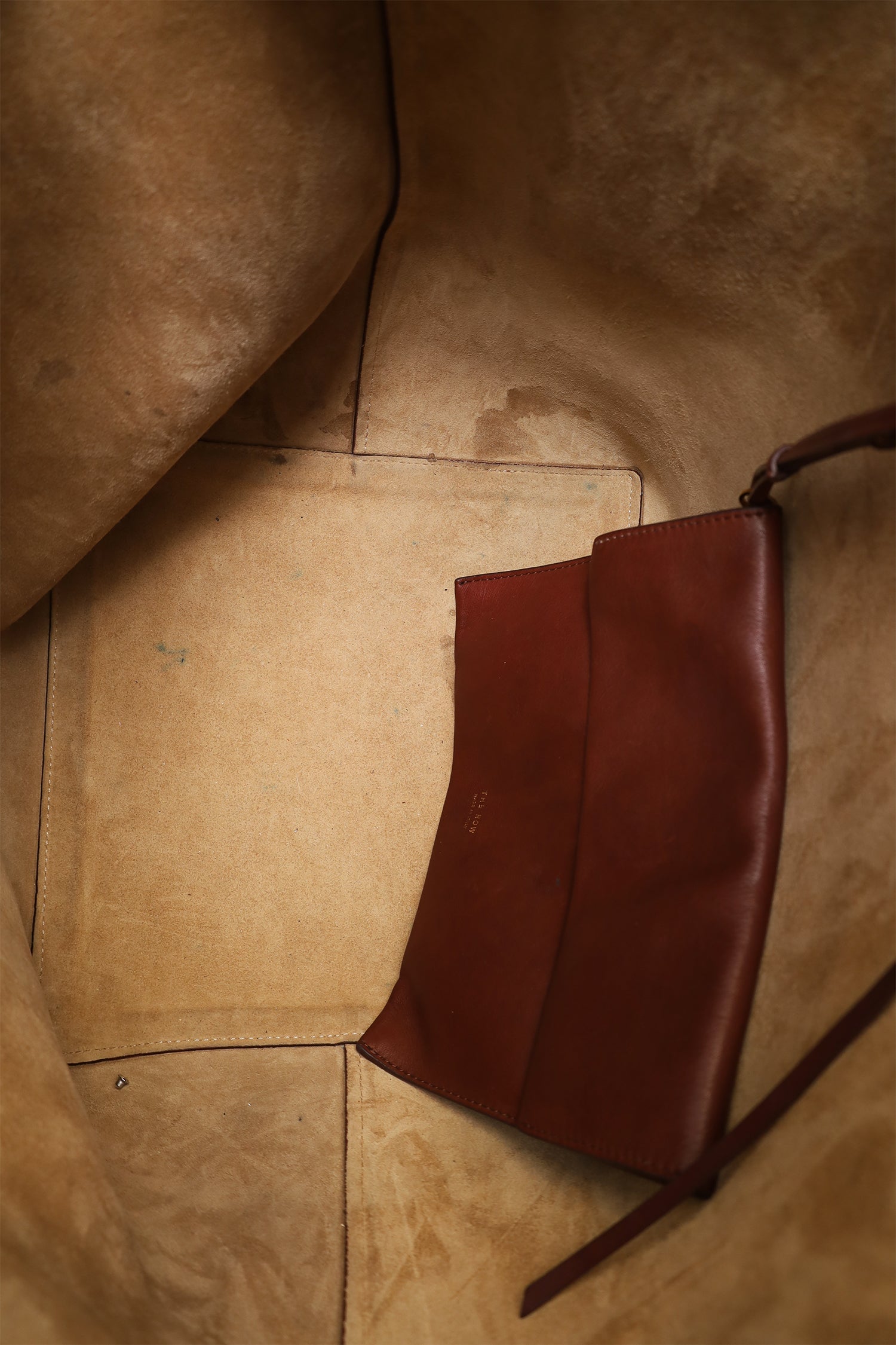 The Row Brown Saddle Leather Park Three Tote Bag With Pouch