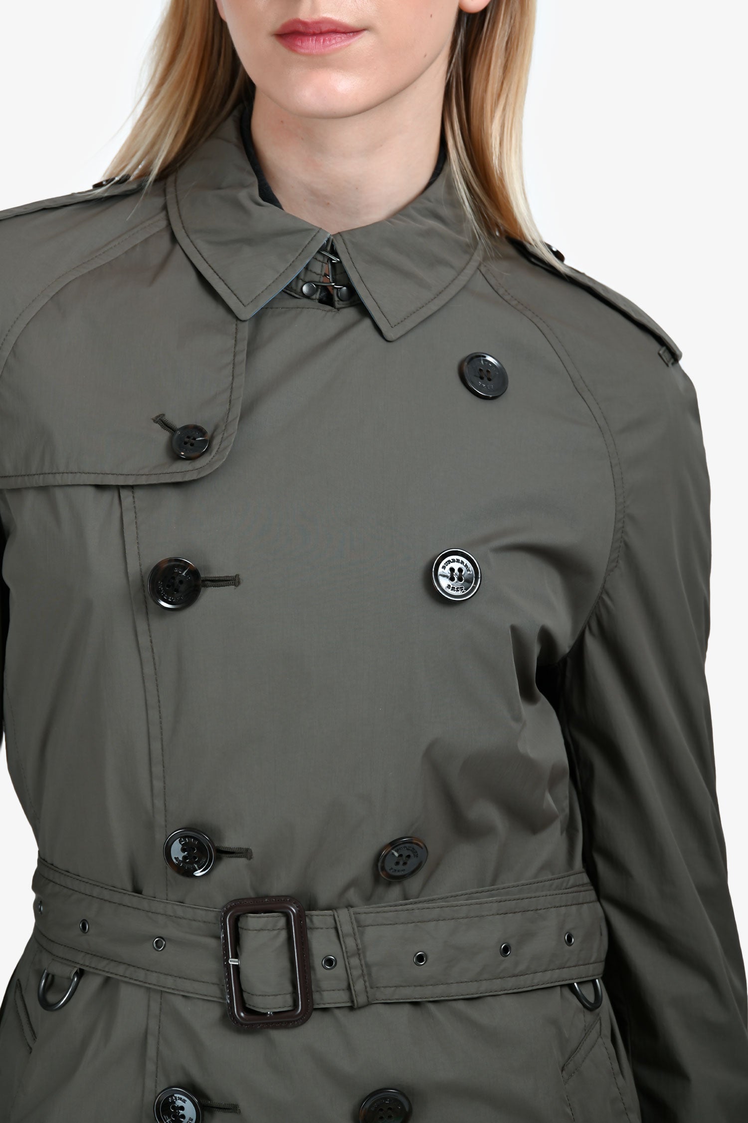 Burberry Grey Nylon Mid Length Trench Coat Size S Mens