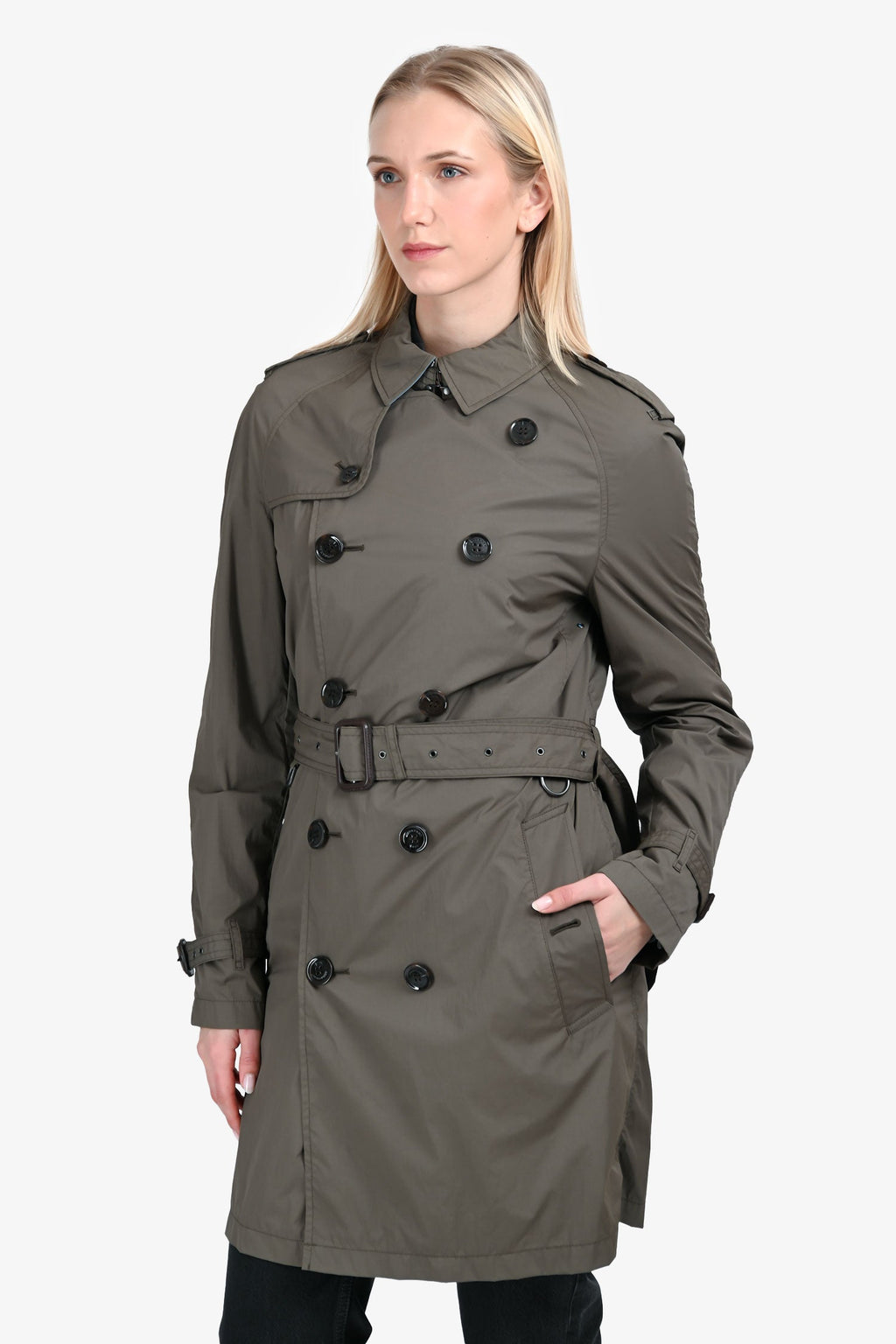 Burberry Grey Nylon Mid Length Trench Coat Size S Mens