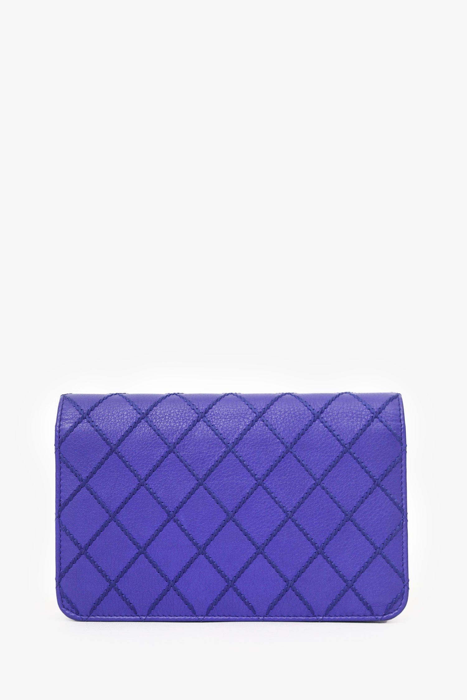 Pre-Loved Chanel™ 2014 Blue Double Stitch Fancy CC Wallet On Chain