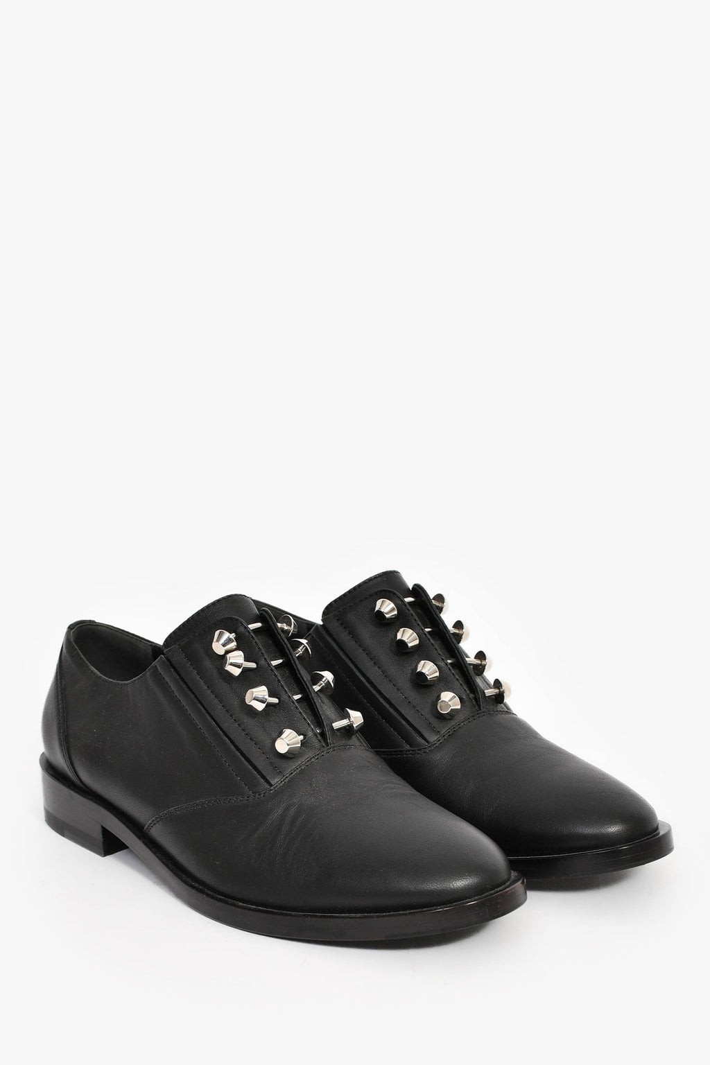 Balenciaga Black Leather Silver Detail Oxford Shoes Size 37.5