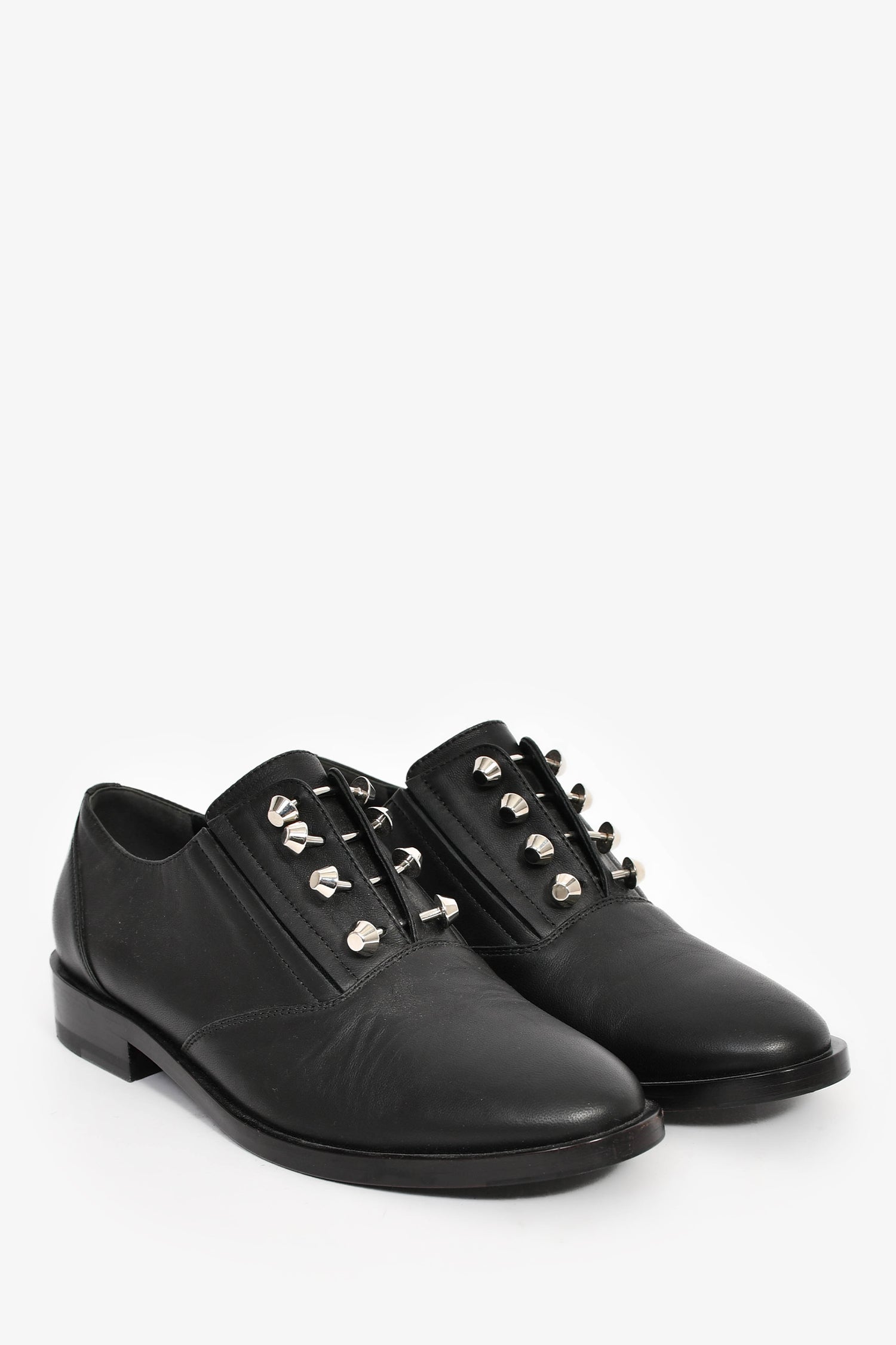 Balenciaga Black Leather Silver Detail Oxford Shoes Size 37.5