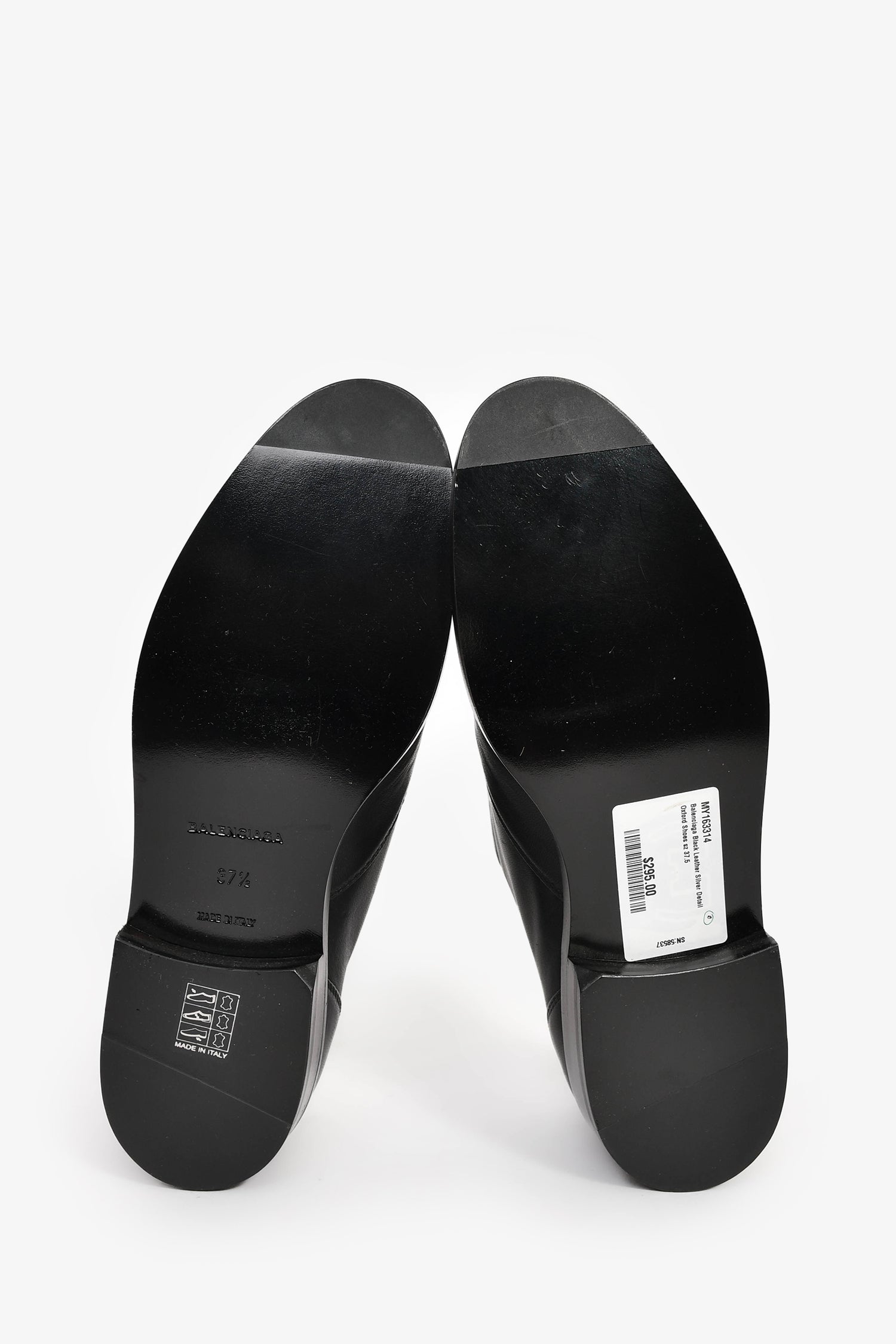 Balenciaga Black Leather Silver Detail Oxford Shoes Size 37.5