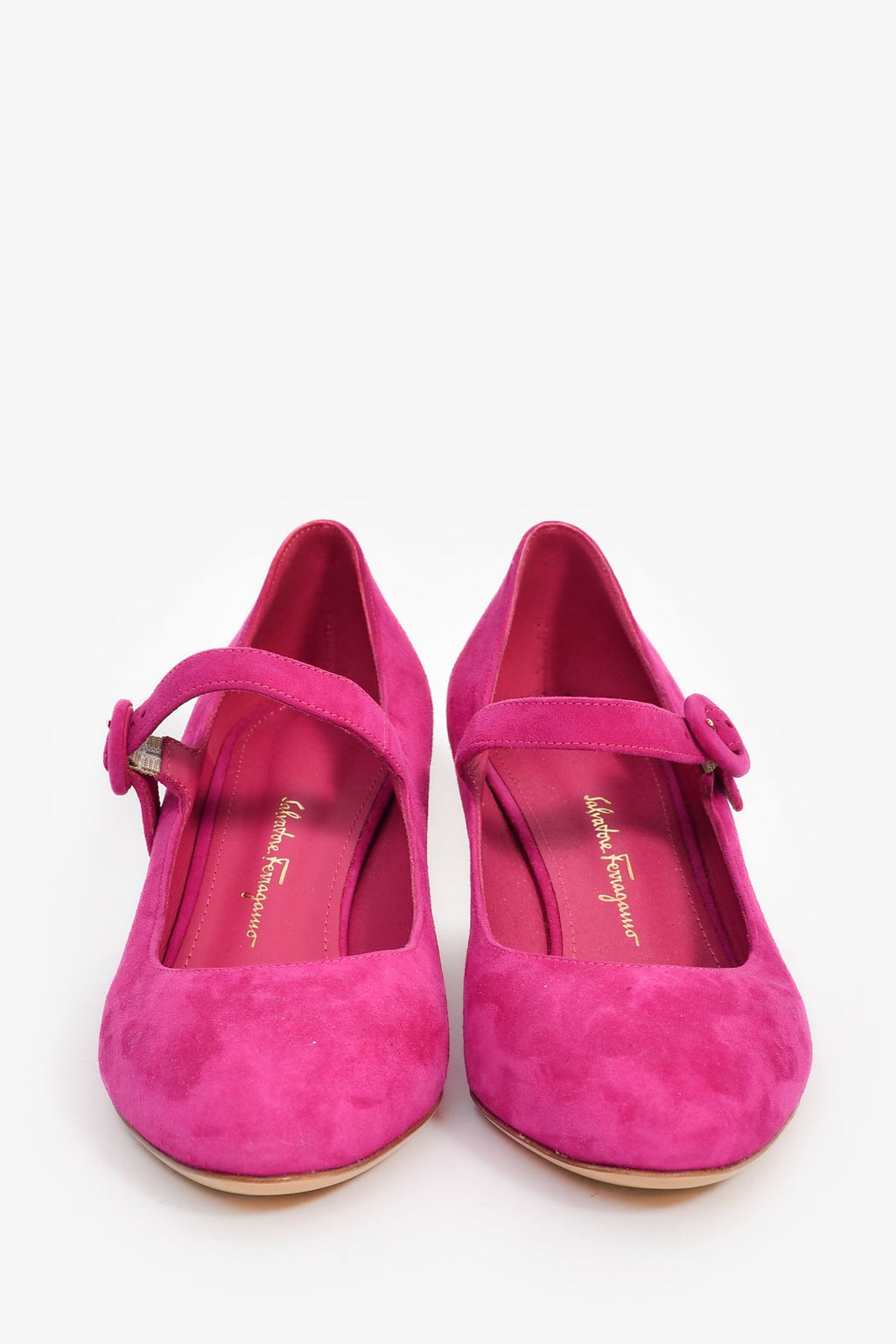 Salvatore Ferragamo Magenta Gold Block Heels Size 5