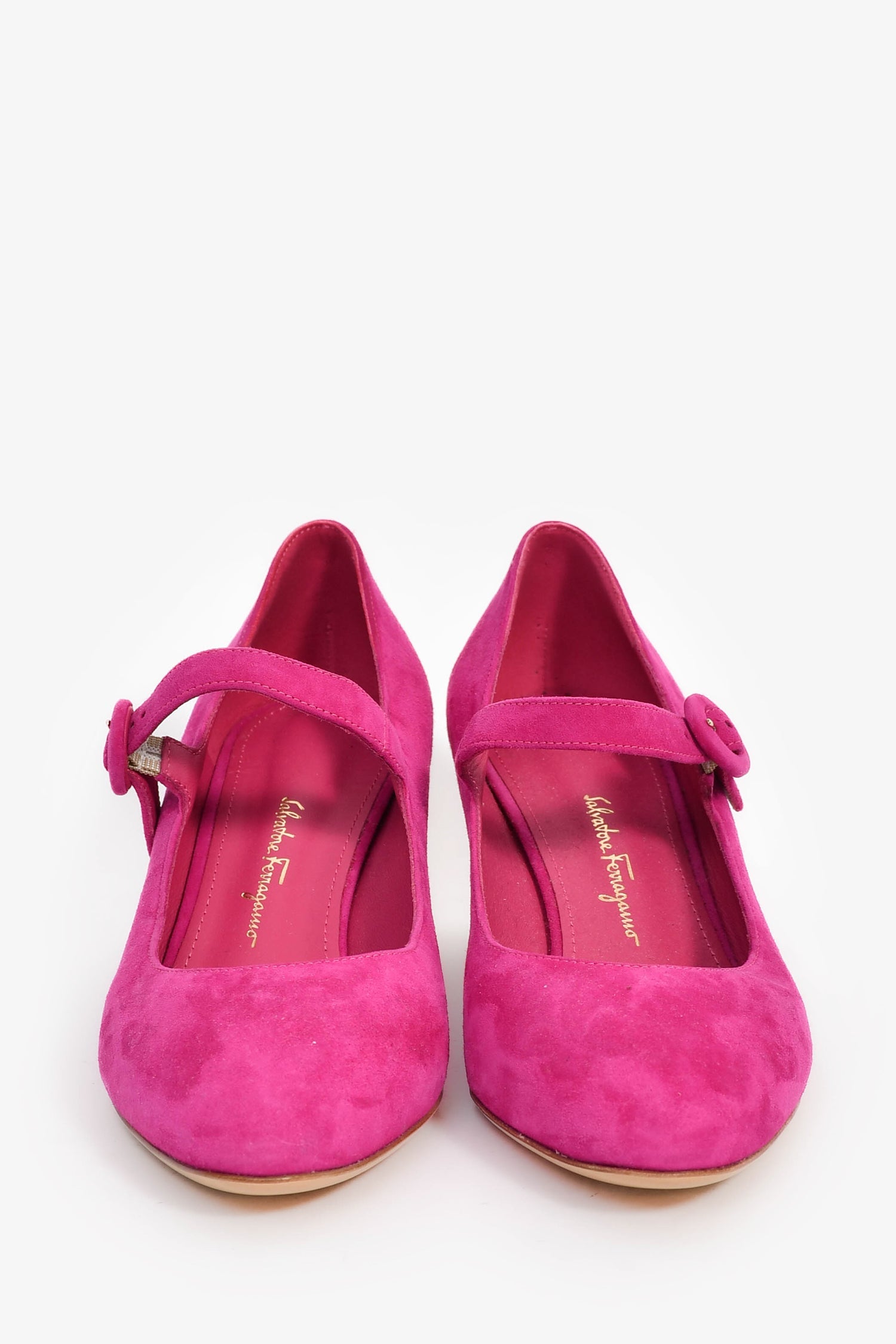 Salvatore Ferragamo Magenta Gold Block Heels Size 5