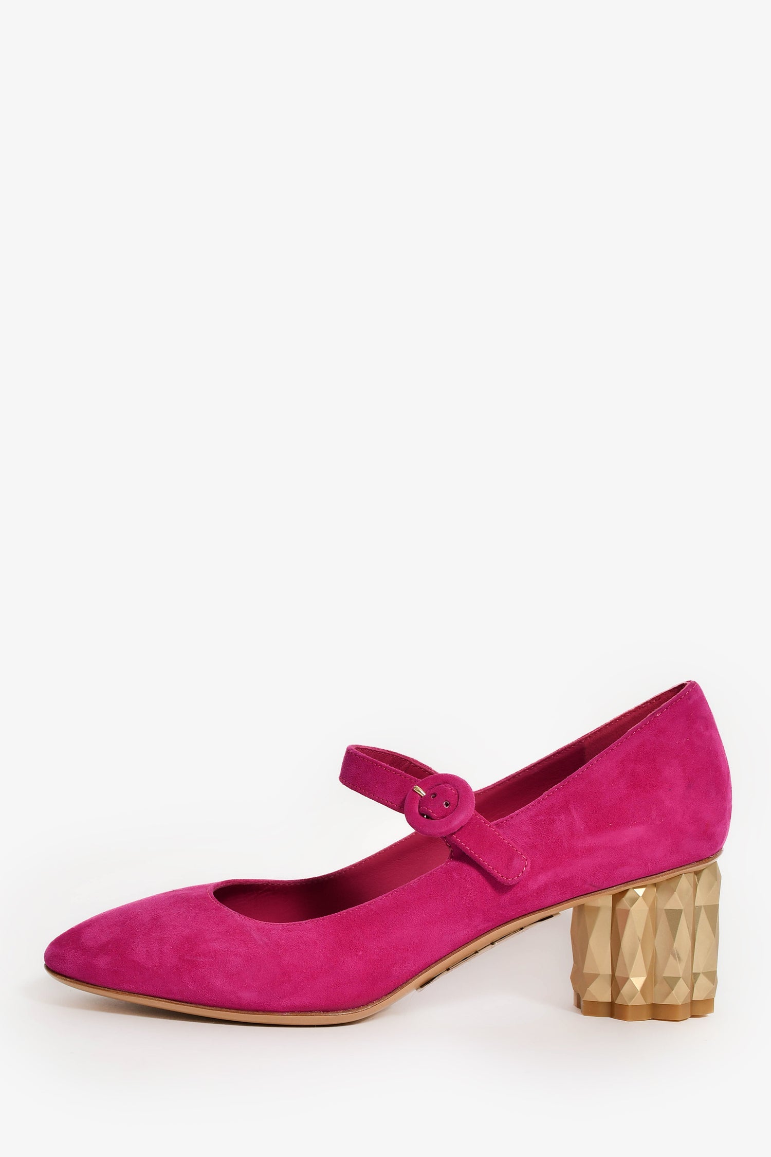 Salvatore Ferragamo Magenta Gold Block Heels Size 5