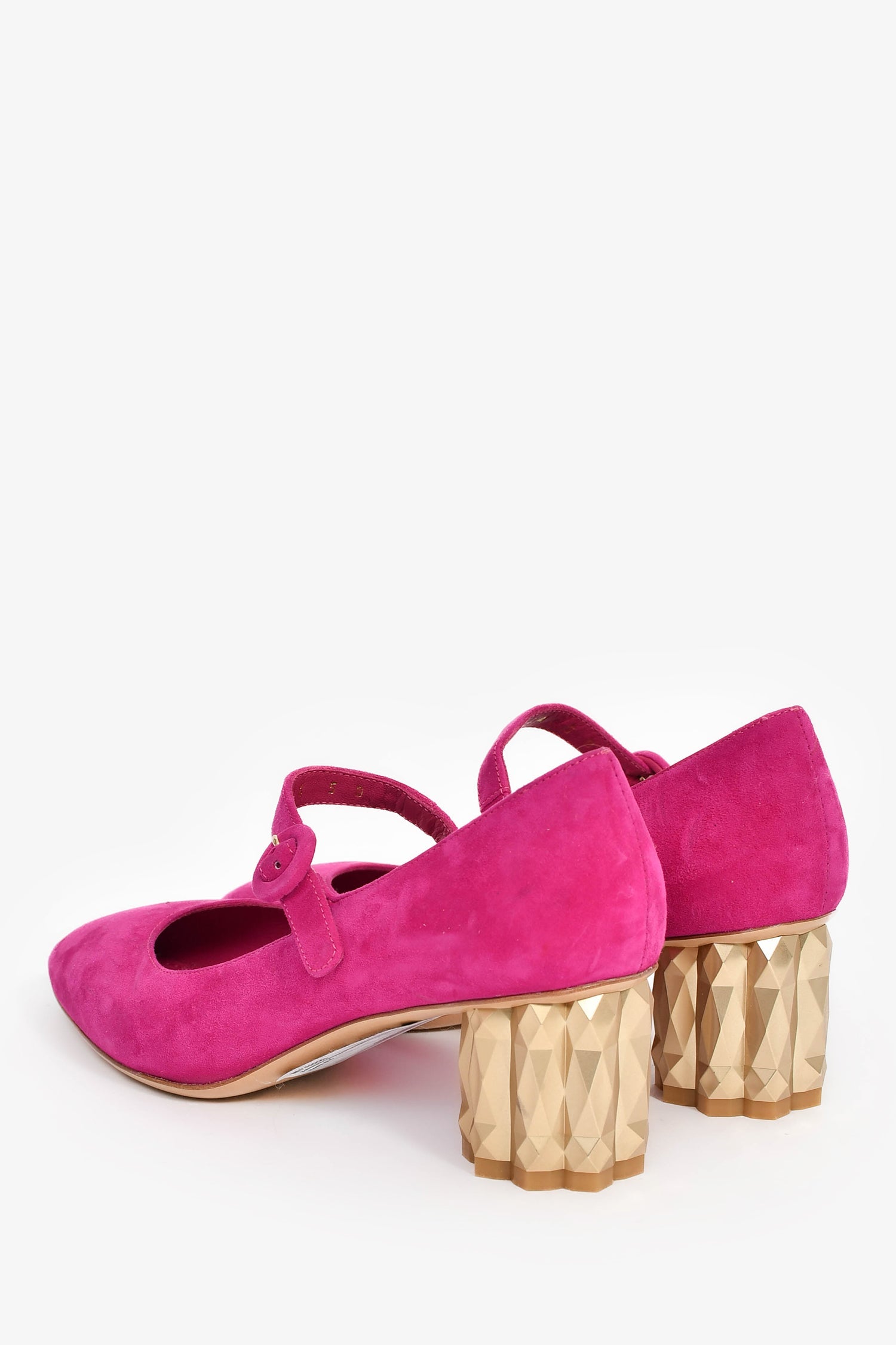 Salvatore Ferragamo Magenta Gold Block Heels Size 5