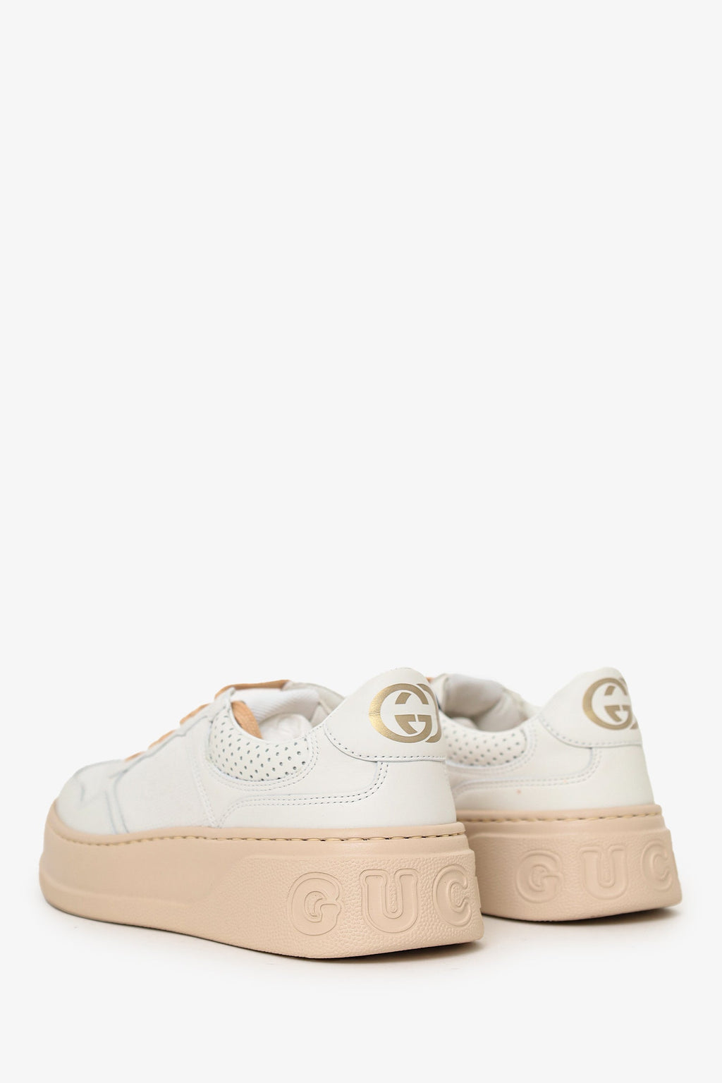 Gucci White/Pink GG Embossed Leather Sneakers Size 38.5