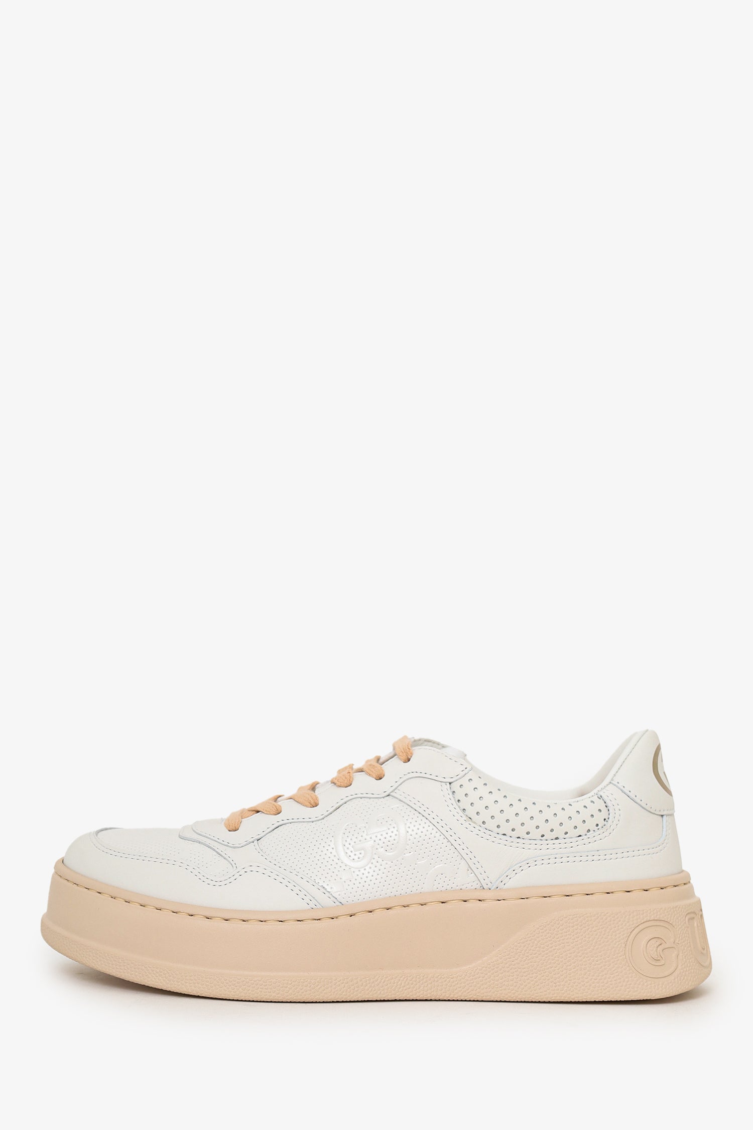 Gucci White/Pink GG Embossed Leather Sneakers Size 38.5