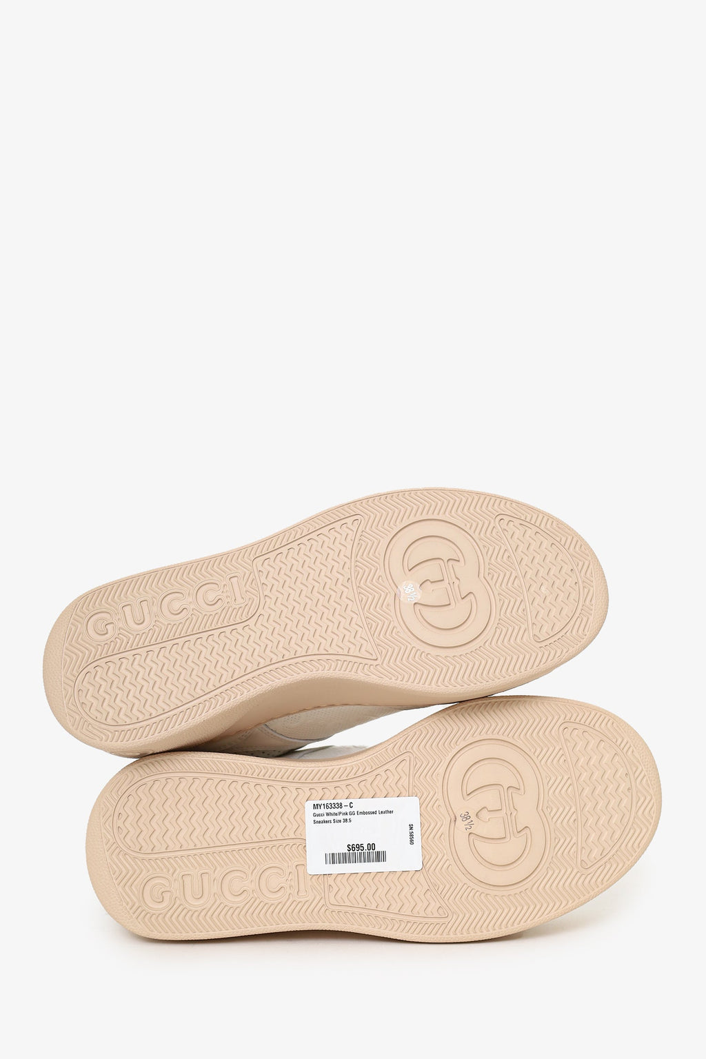 Gucci White/Pink GG Embossed Leather Sneakers Size 38.5
