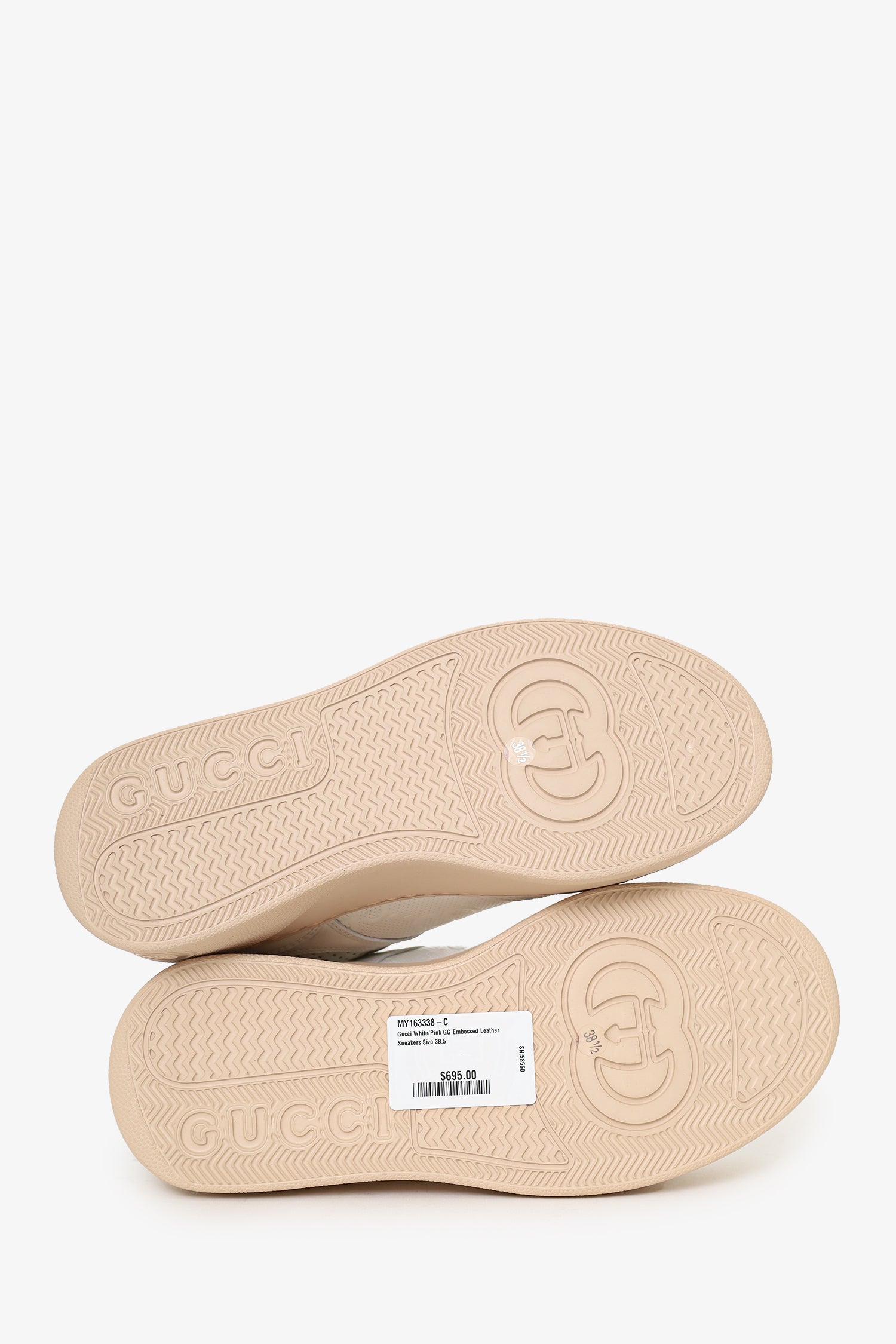 Gucci White/Pink GG Embossed Leather Sneakers Size 38.5