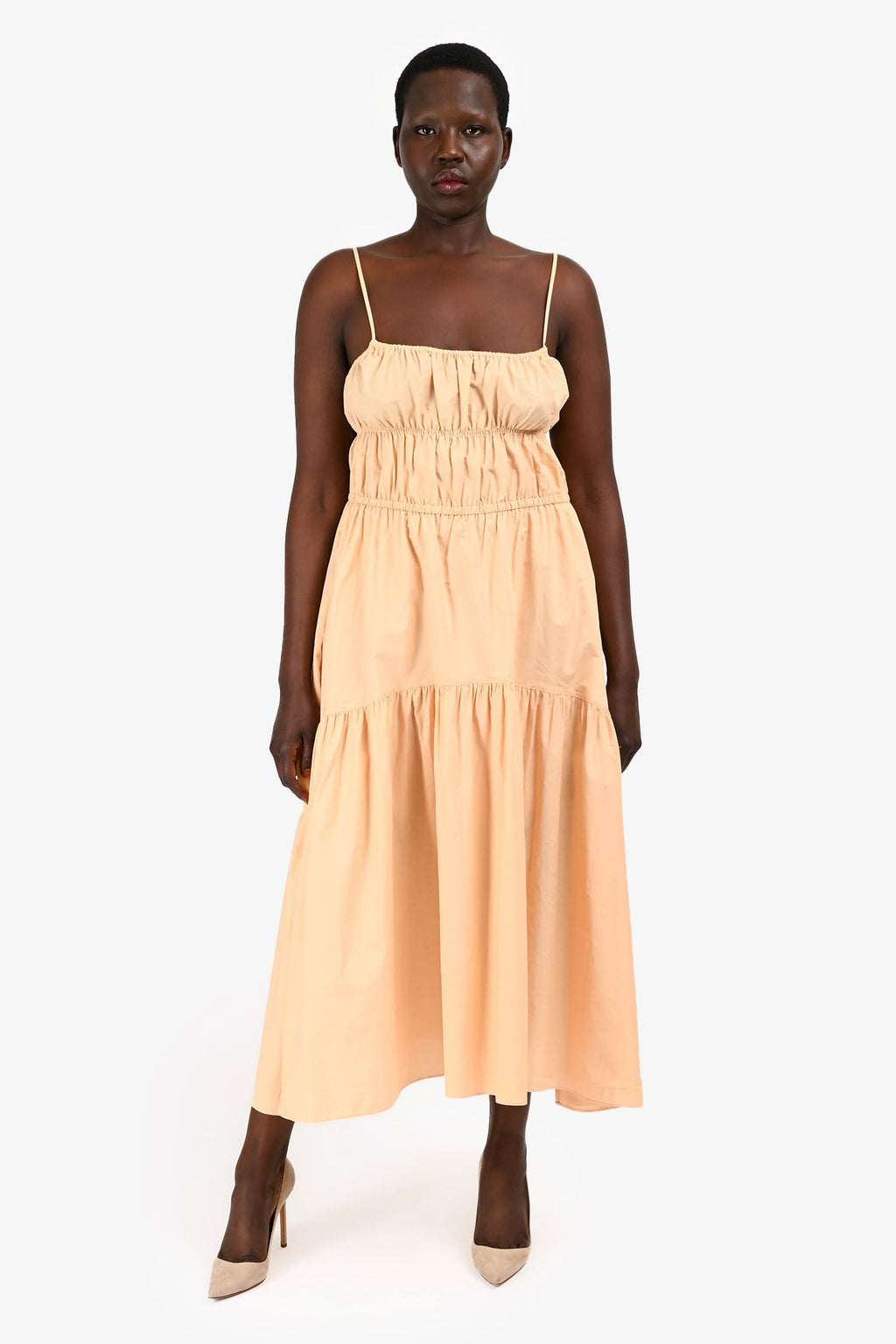 Vince Apricot Orange Sleeveless Tiered Midi Dress Size L