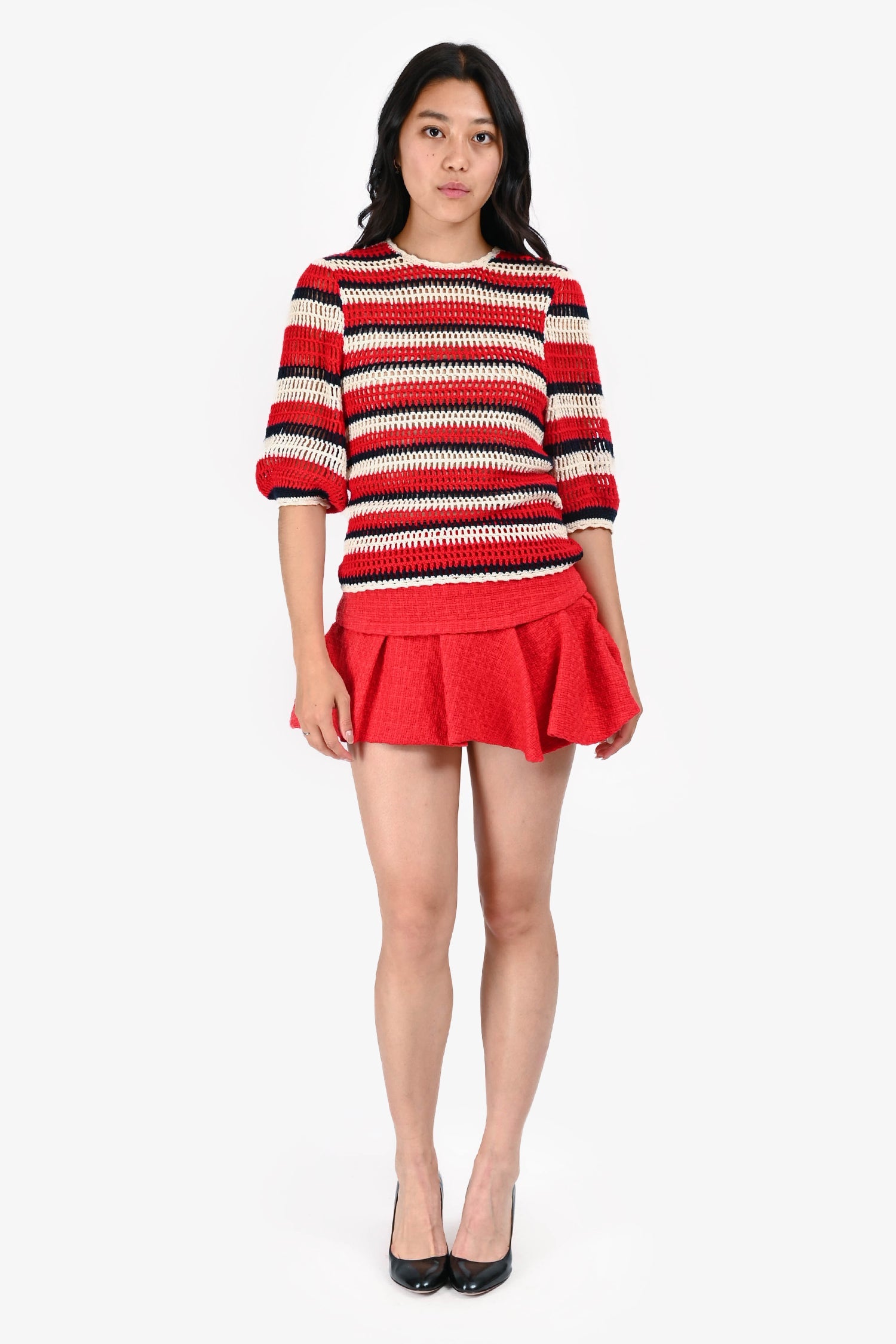 Maje Red Tweed Mini Skort Size 34