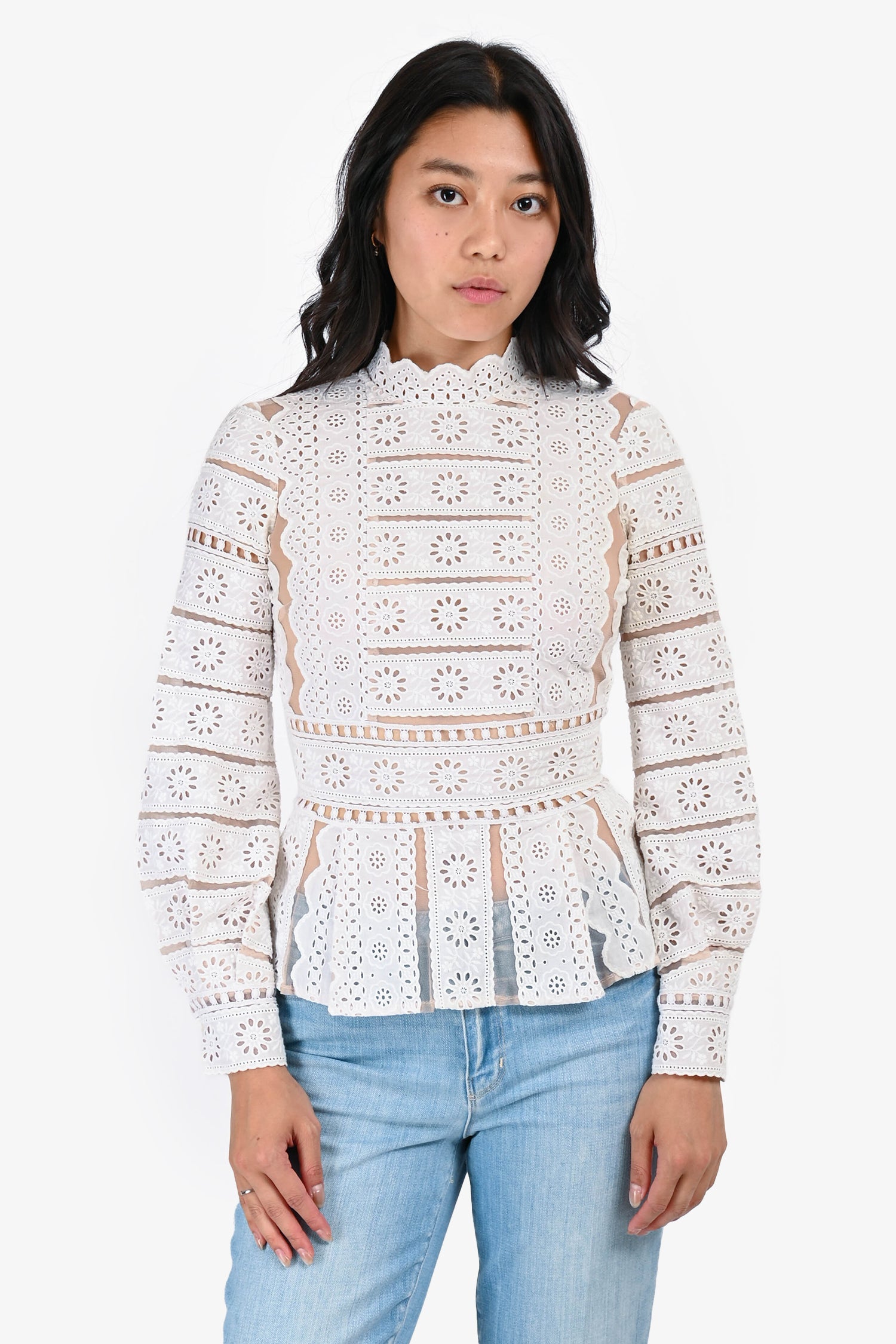 Sea New York White Floral Sheer Blouse Size 0