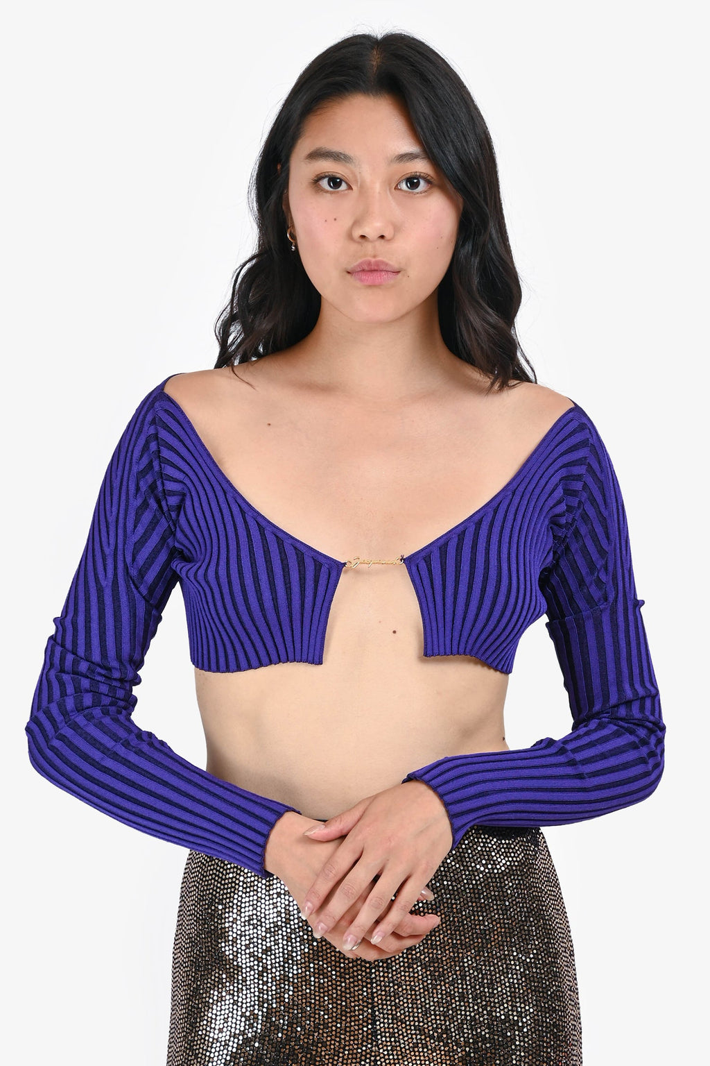 Jacquemus Purple Logo Cropped Long Sleeves igan Size 34