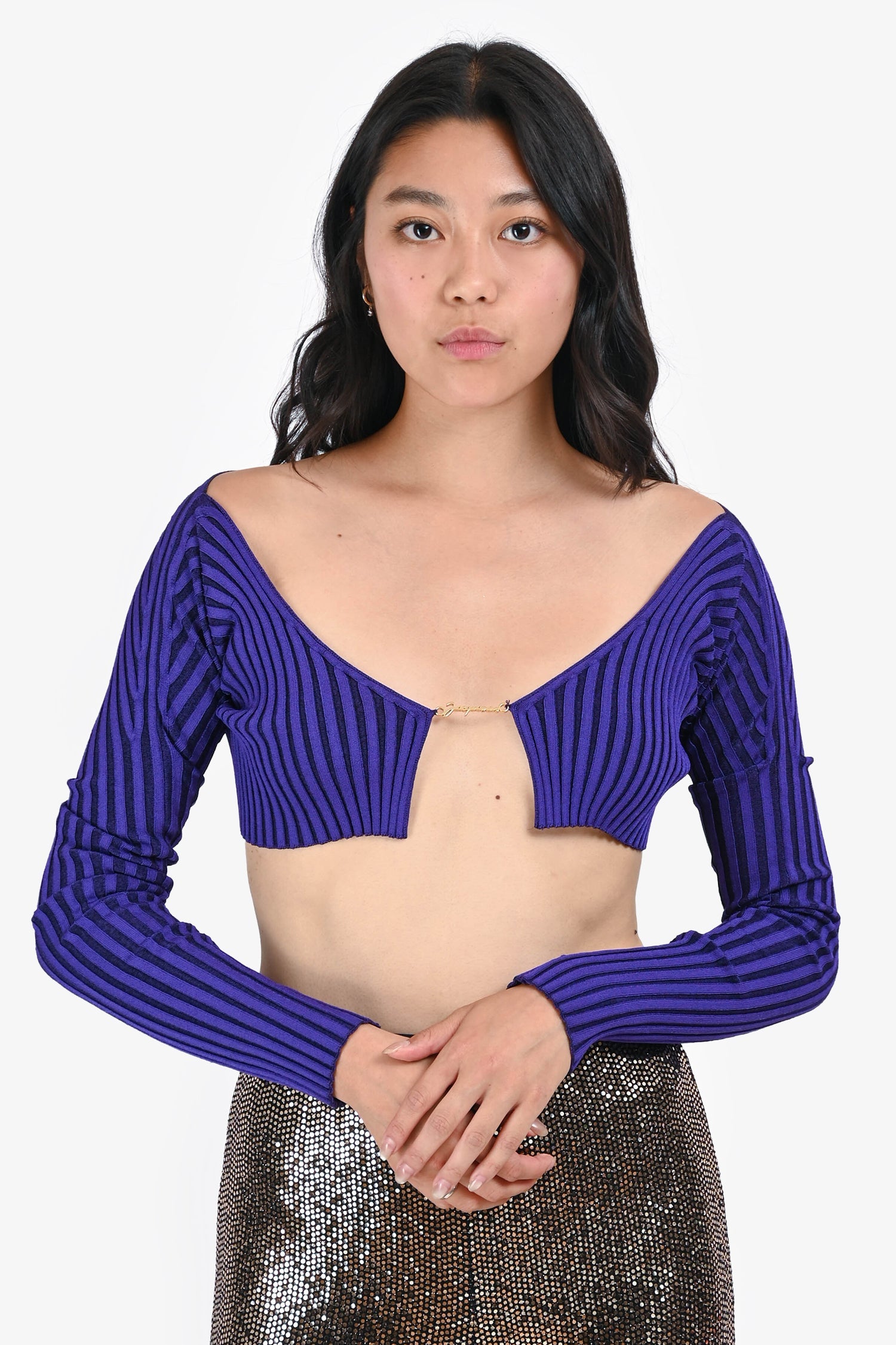 Jacquemus Purple Logo Cropped Long Sleeves igan Size 34