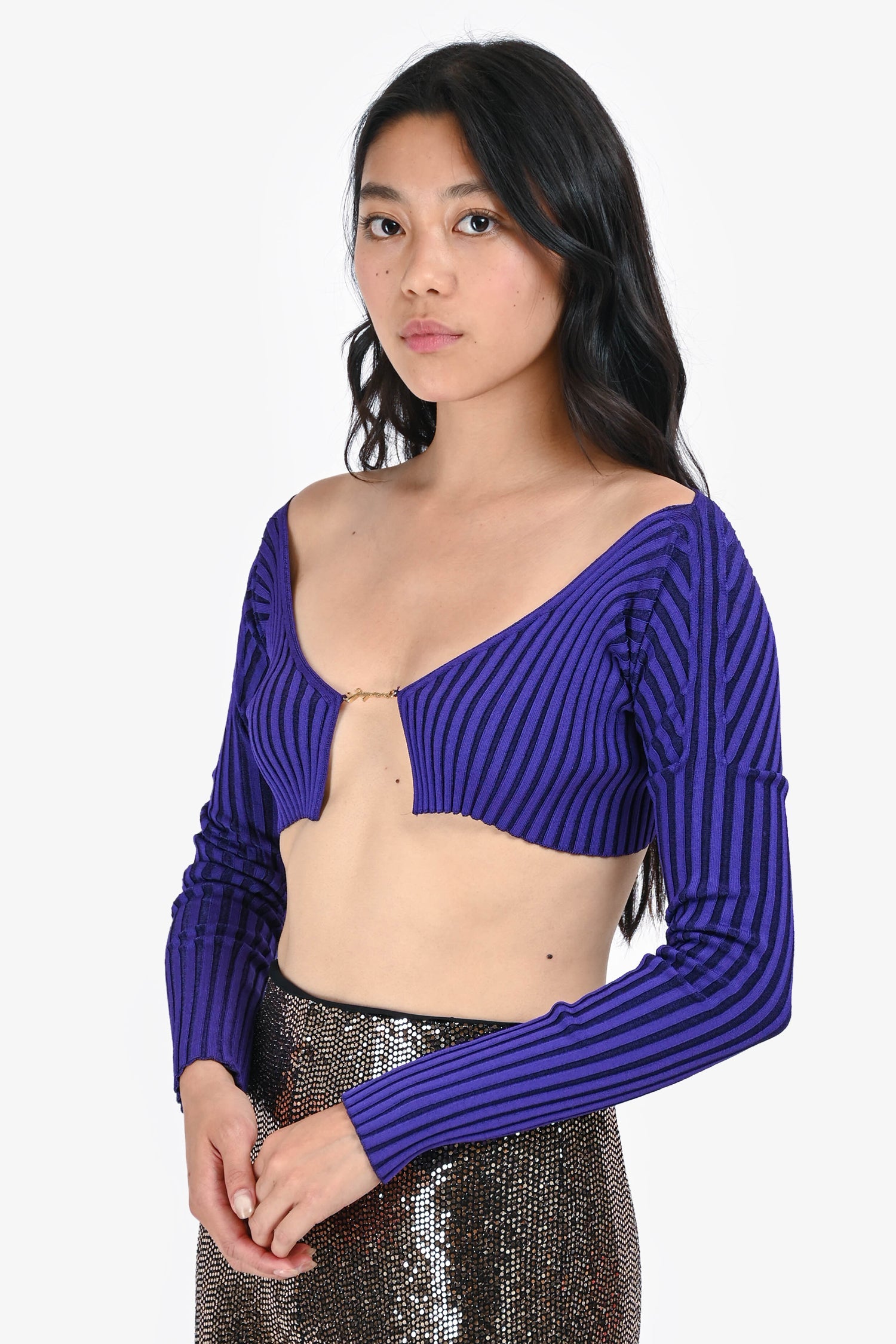 Jacquemus Purple Logo Cropped Long Sleeves igan Size 34