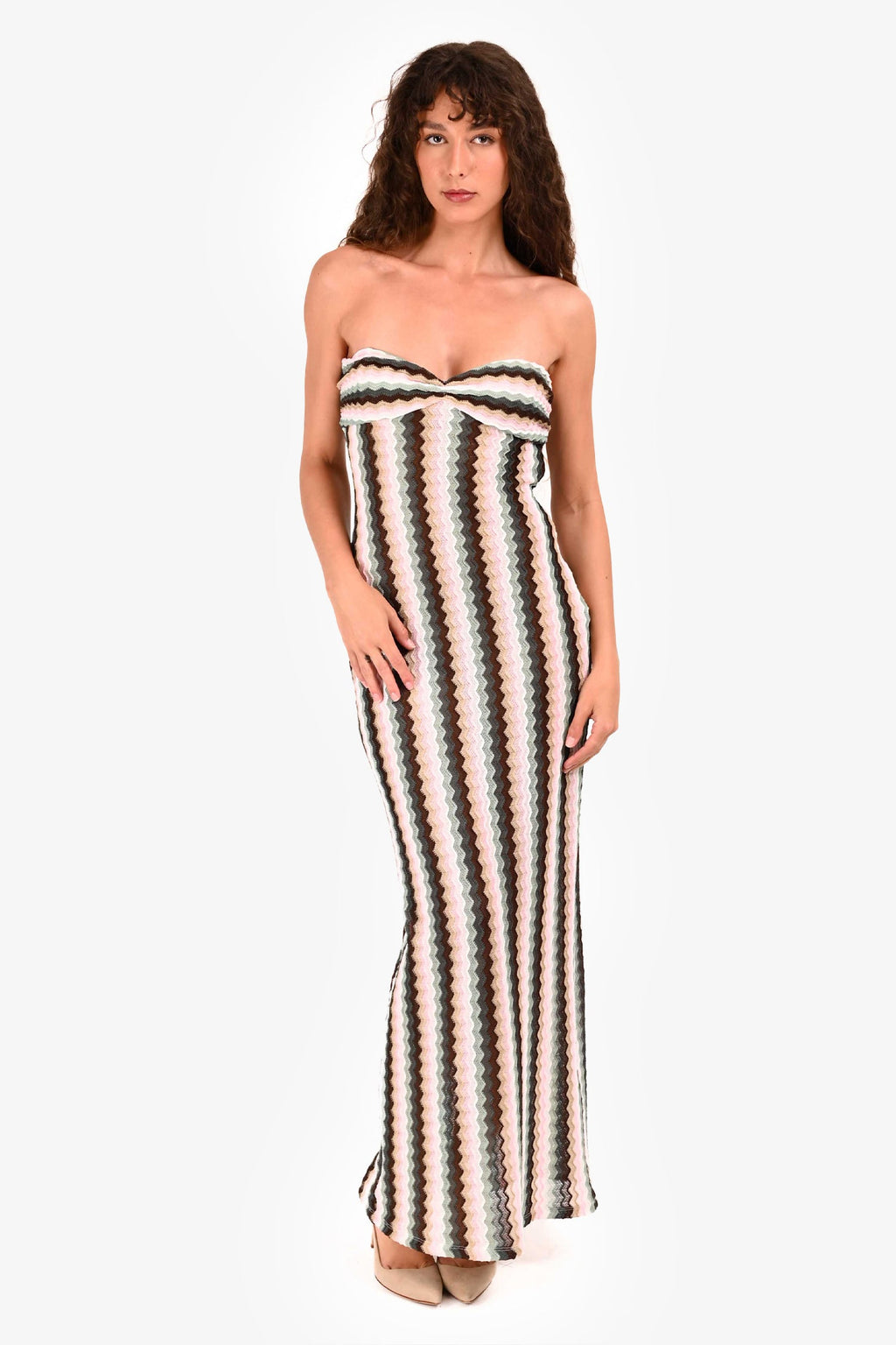 Lovers and Friends Pink/Multicolour Chevron Knit Maxi Dress Size S