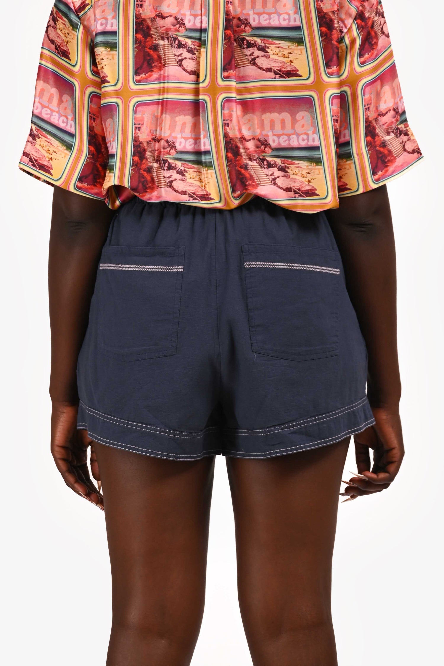 Free People Navy/Purple Rose Embroidered Shorts Size L