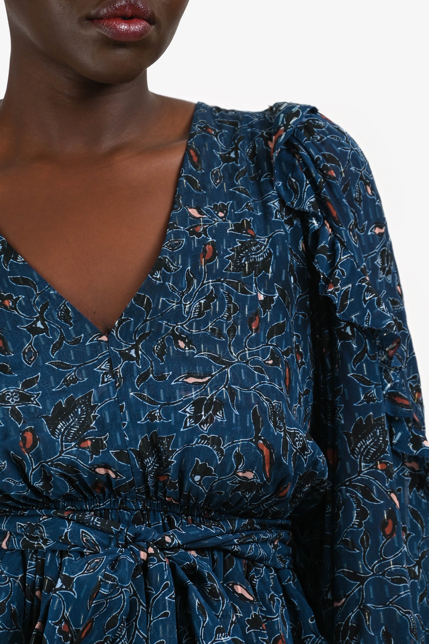 Ulla Johnson Navy Silk Floral Printed Long Sleeves Mini Dress Size 10