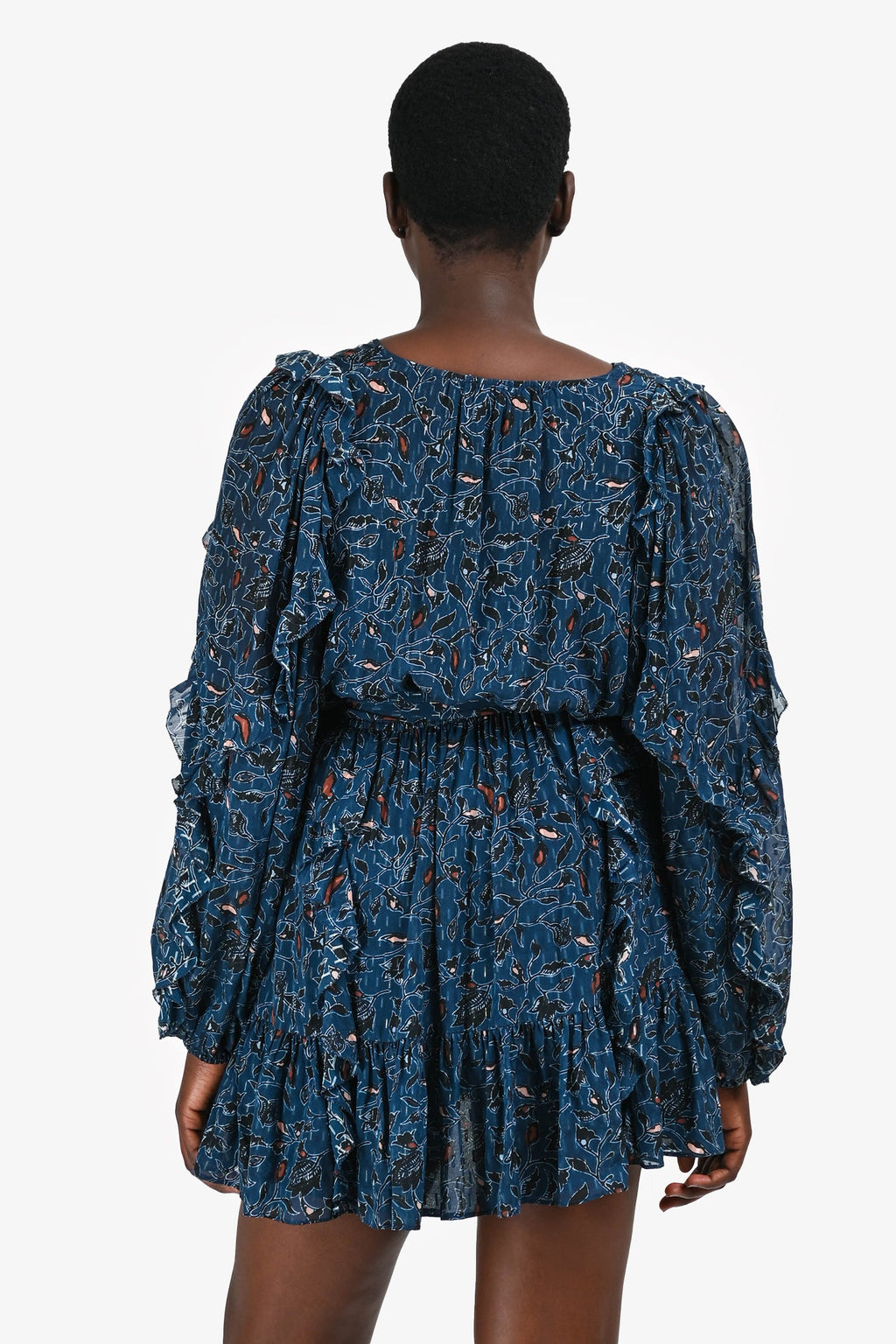 Ulla Johnson Navy Silk Floral Printed Long Sleeves Mini Dress Size 10