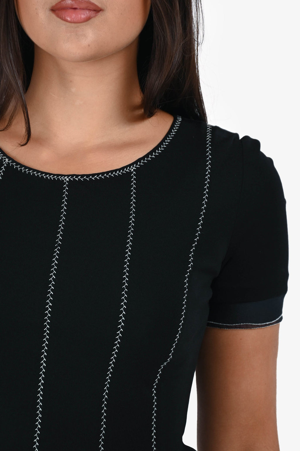 Pre-Loved Chanel™ 2002 Black White Stitched Button Back T-Shirt Size 40
