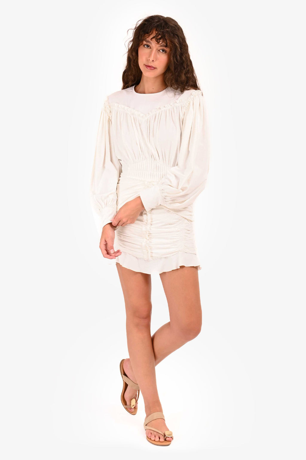 Isabel Marant White Long Sleeves 'Gathered' Mini Dress Size 36