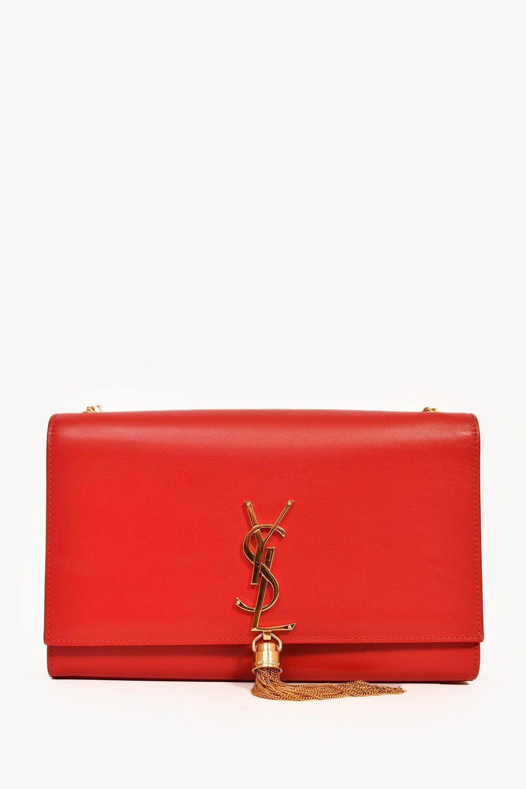 Saint Laurent Red Leather Medium Kate Tassel Bag on Chain