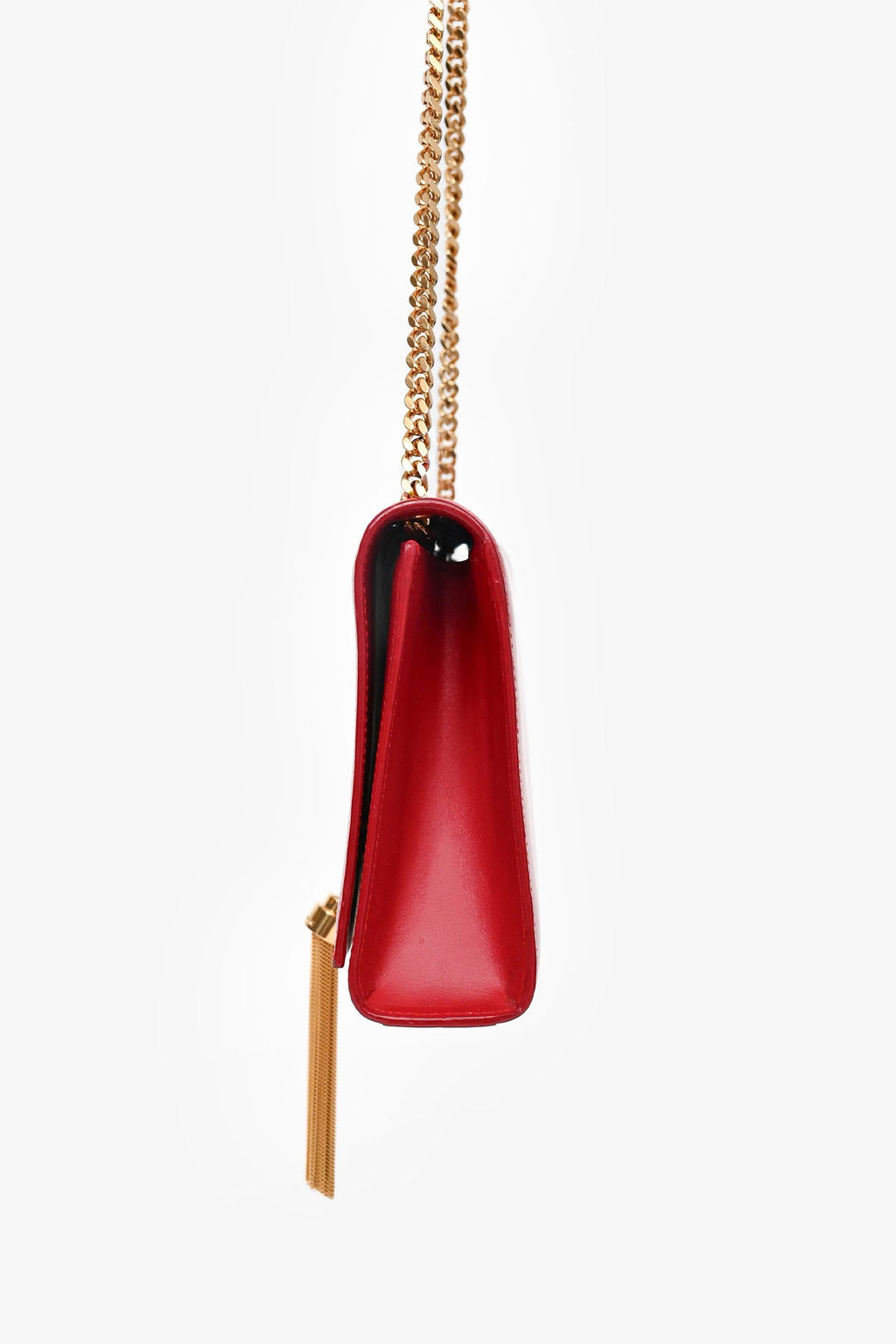 Saint Laurent Red Leather Medium Kate Tassel Bag on Chain