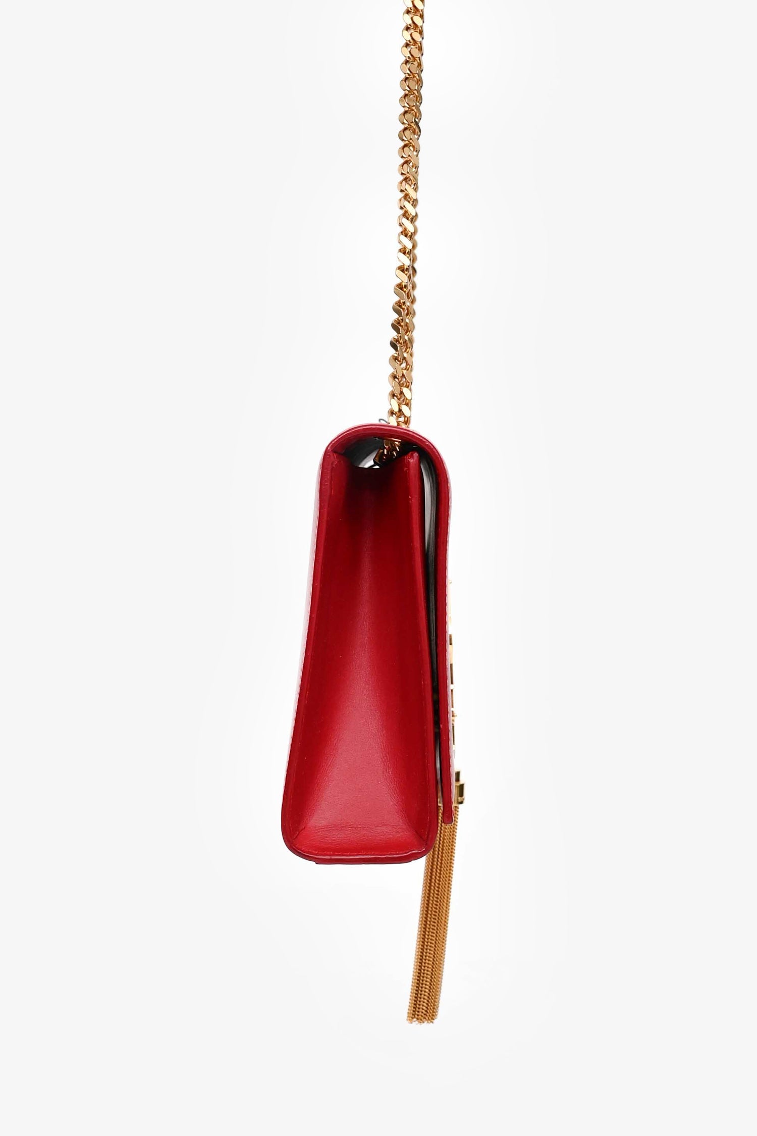 Saint Laurent Red Leather Medium Kate Tassel Bag on Chain