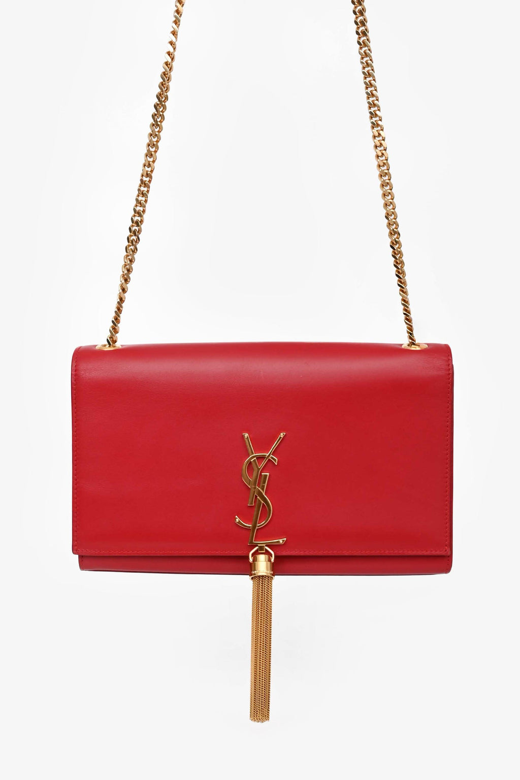 Saint Laurent Red Leather Medium Kate Tassel Bag on Chain