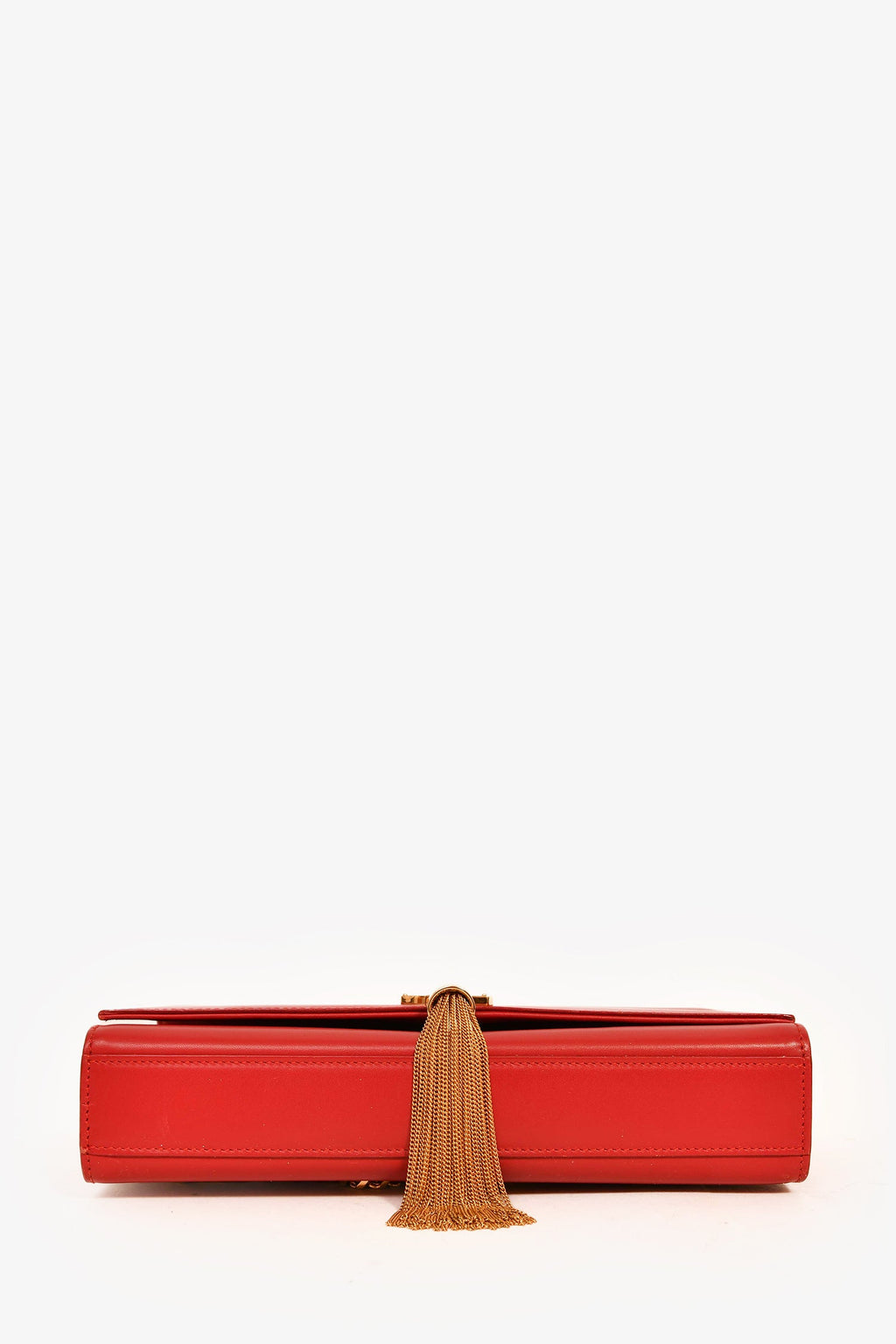Saint Laurent Red Leather Medium Kate Tassel Bag on Chain