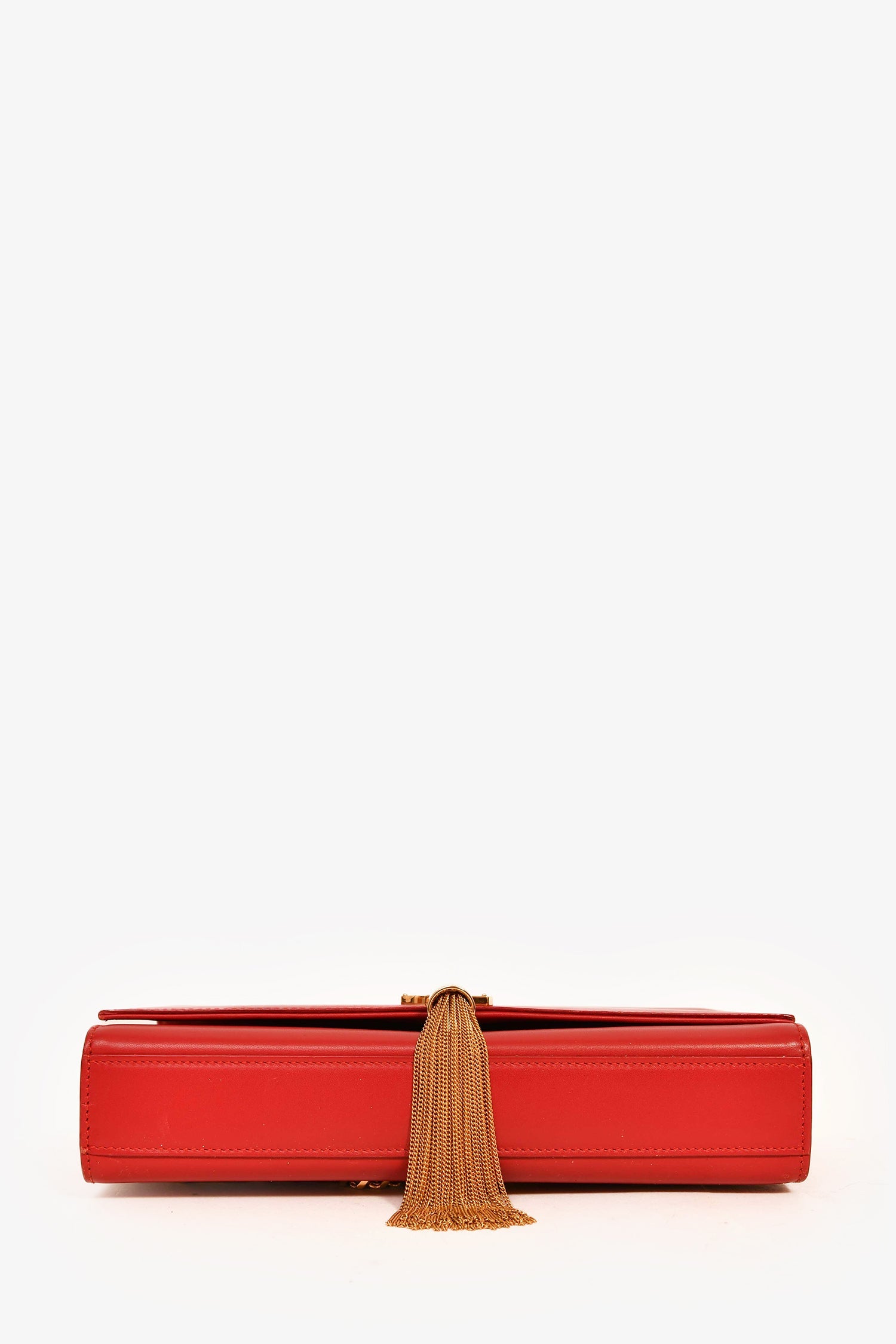Saint Laurent Red Leather Medium Kate Tassel Bag on Chain