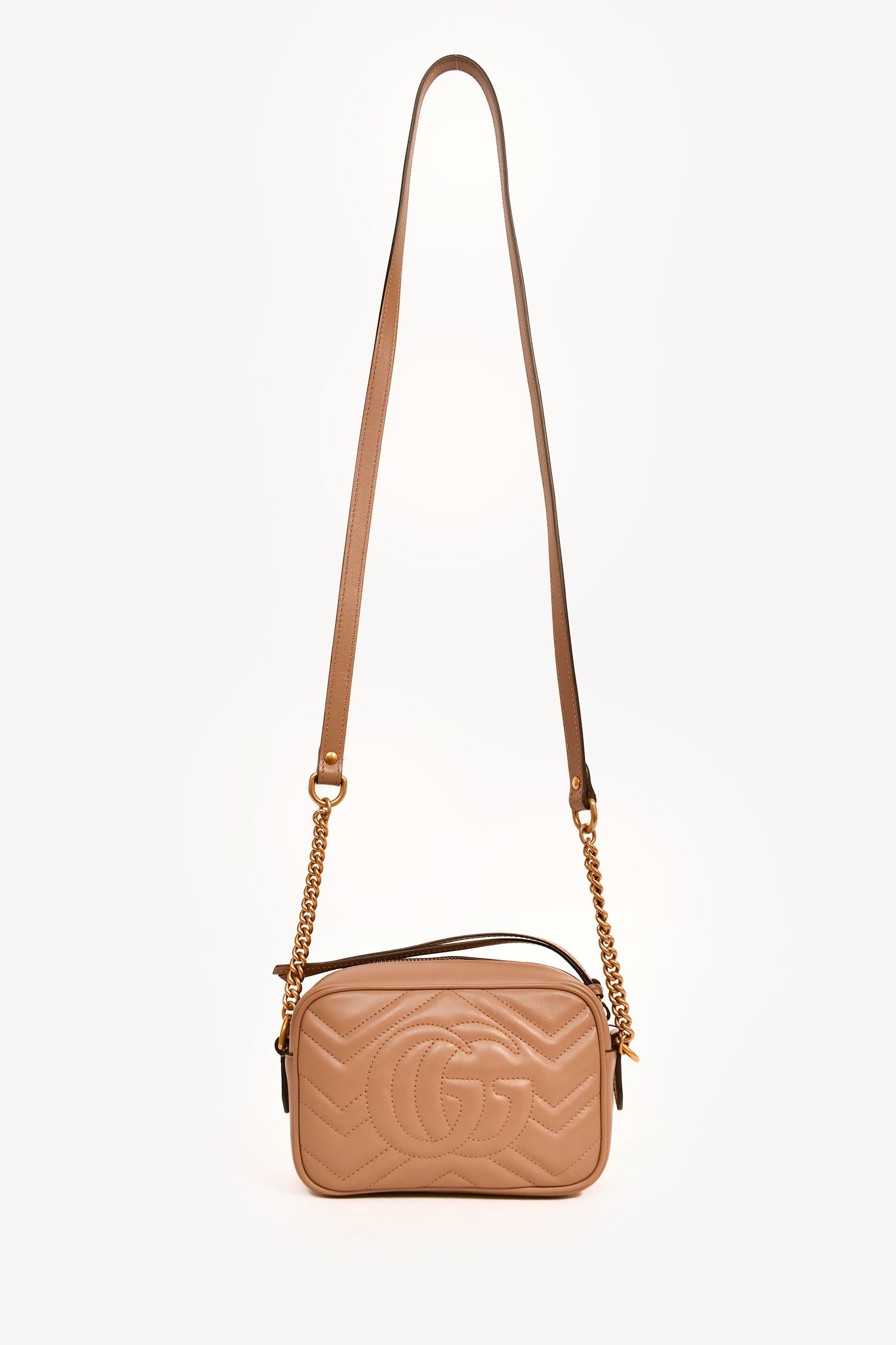 Gucci Beige GG Quilted Chevron Leather Marmont Mini Camera Bag