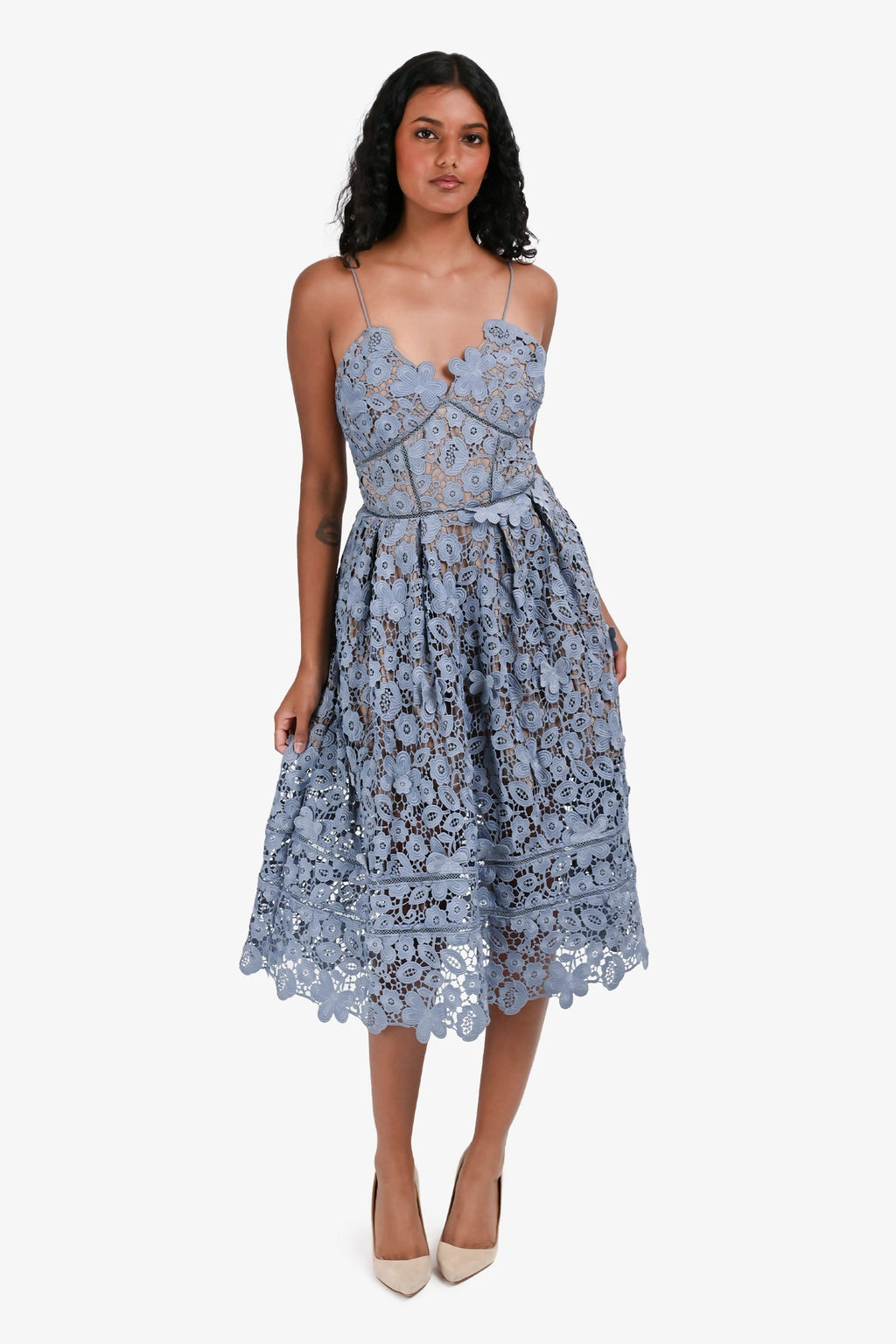 Self Portrait Blue Floral Embroidered Midi Dress Size 0