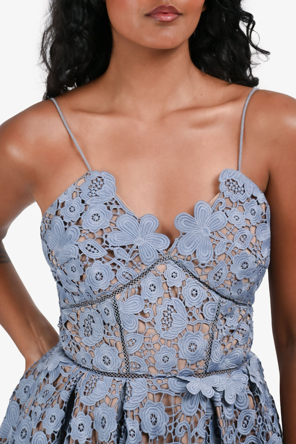 Self Portrait Blue Floral Embroidered Midi Dress Size 0