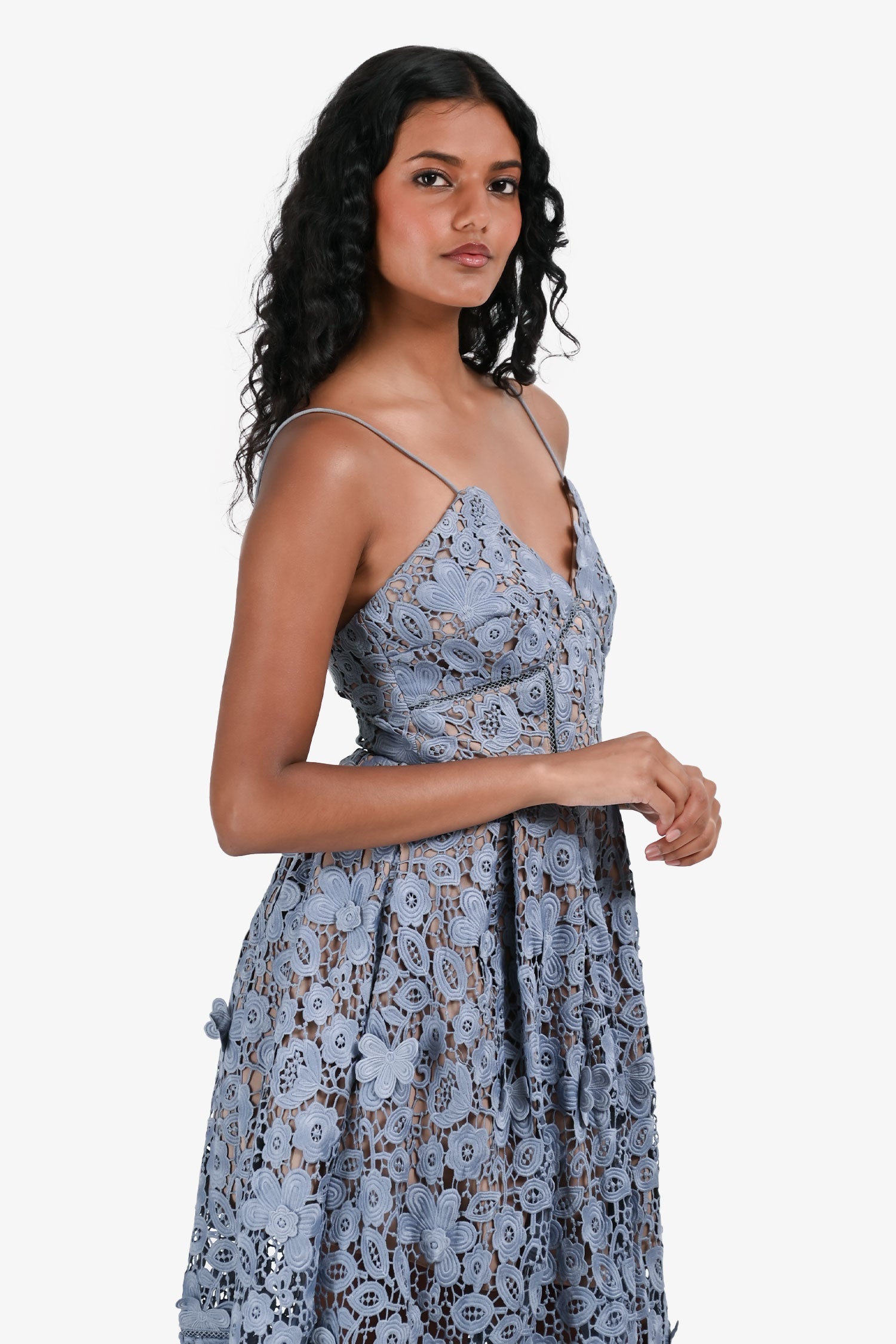 Self Portrait Blue Floral Embroidered Midi Dress Size 0