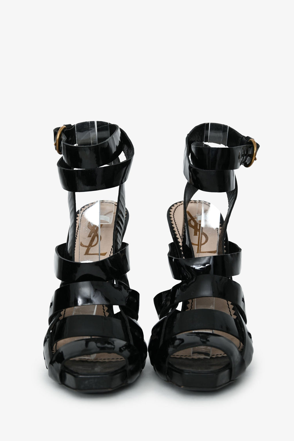 Yves Saint Laurent Black Patent Tribute Wrap Heels Size 39
