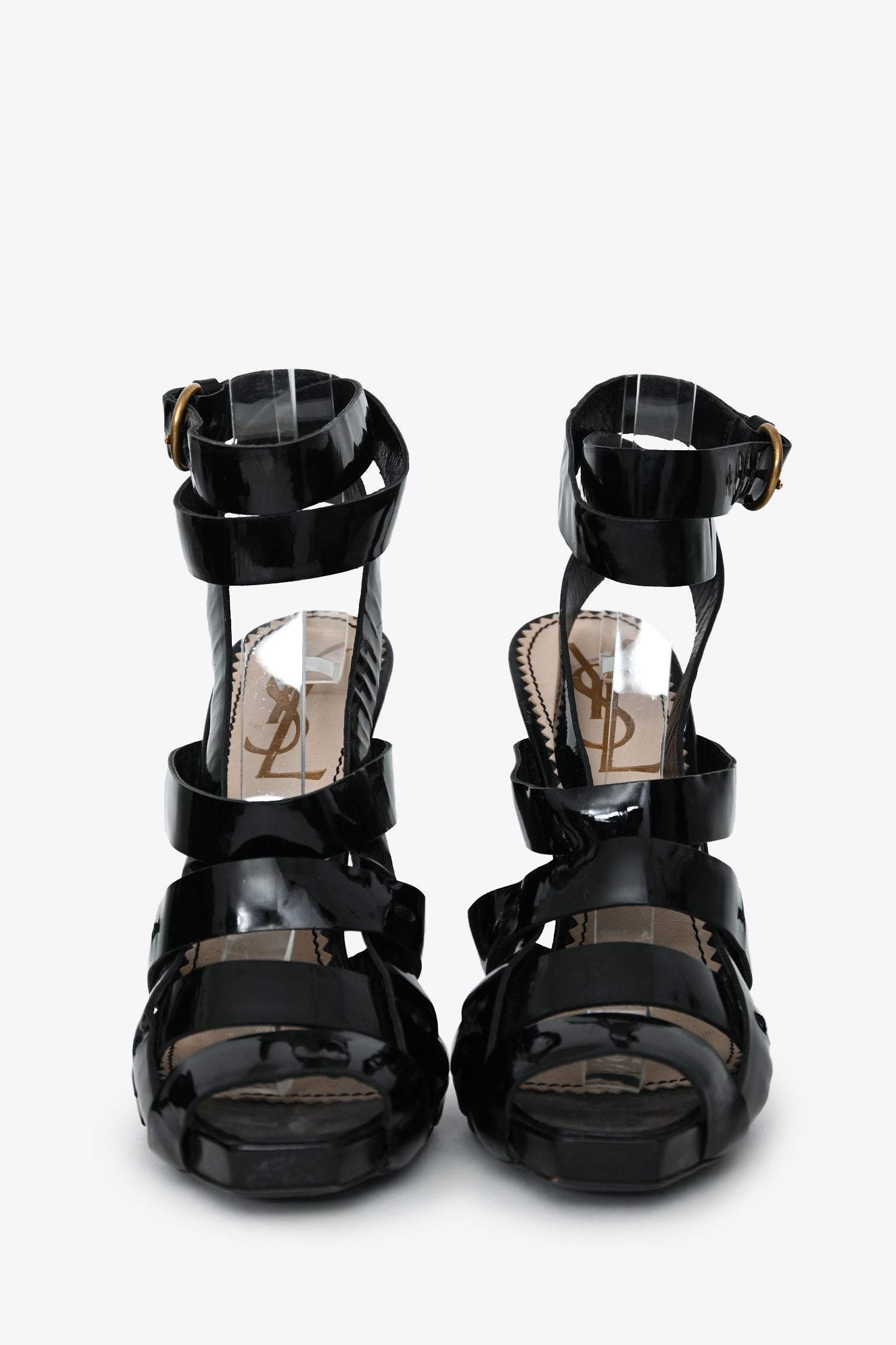 Yves Saint Laurent Black Patent Tribute Wrap Heels Size 39