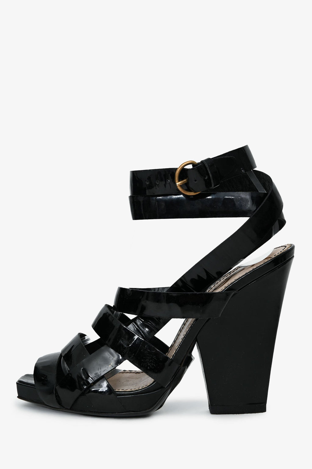 Yves Saint Laurent Black Patent Tribute Wrap Heels Size 39