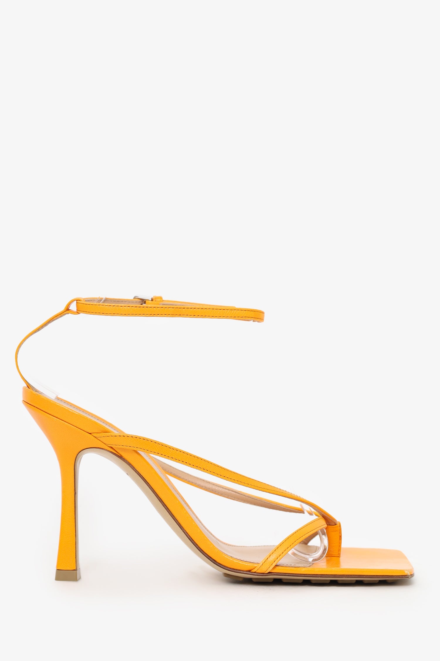 Bottega Veneta Orange Leather Heeled Sandals Size 38