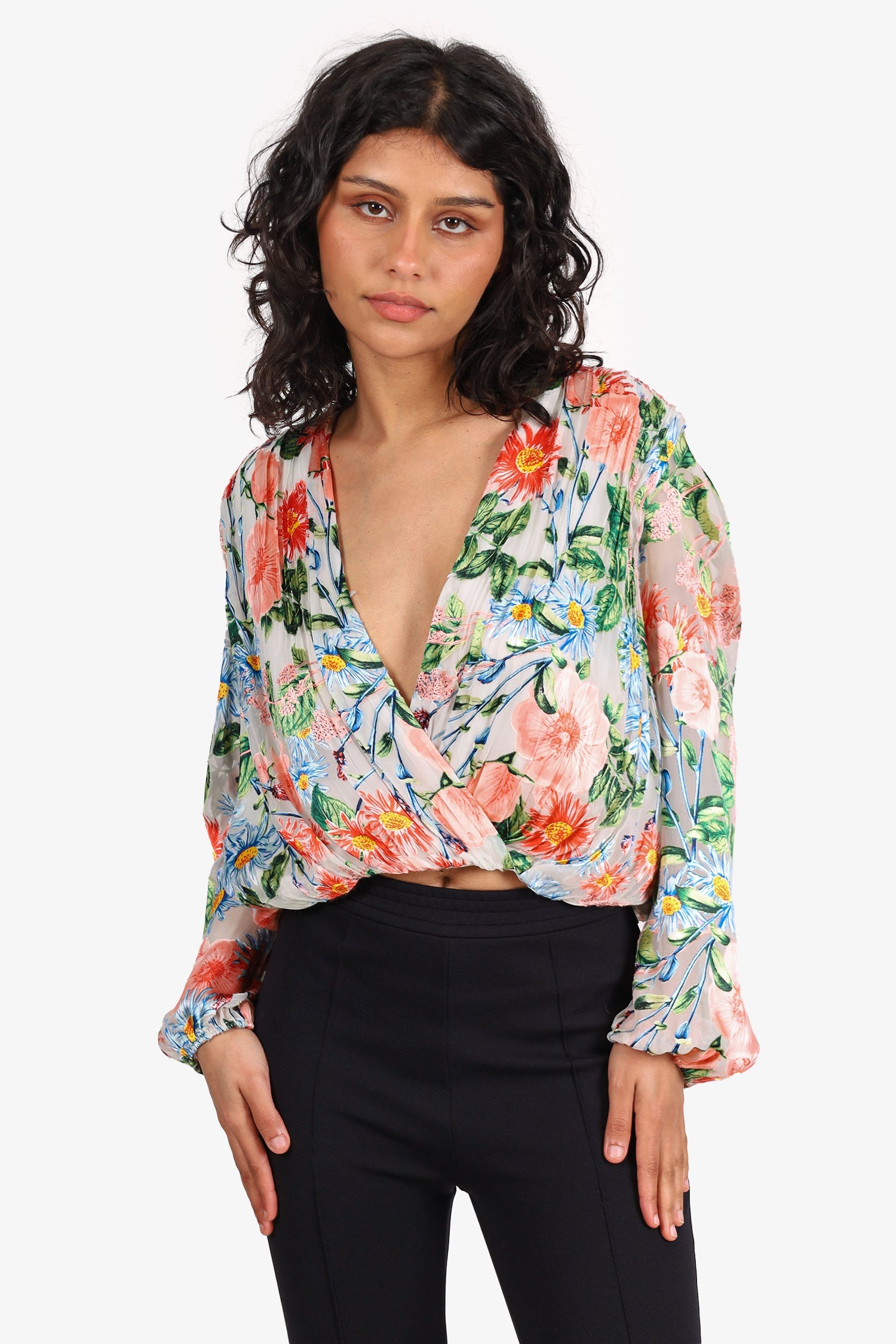 Alice + Olivia White 'Trista' Floral Burnout Crossover Top Size XS